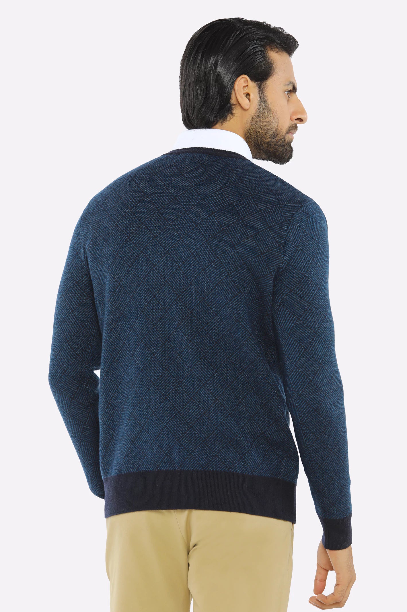 Men V-neck Navy Sleeves Sweater - Image 3