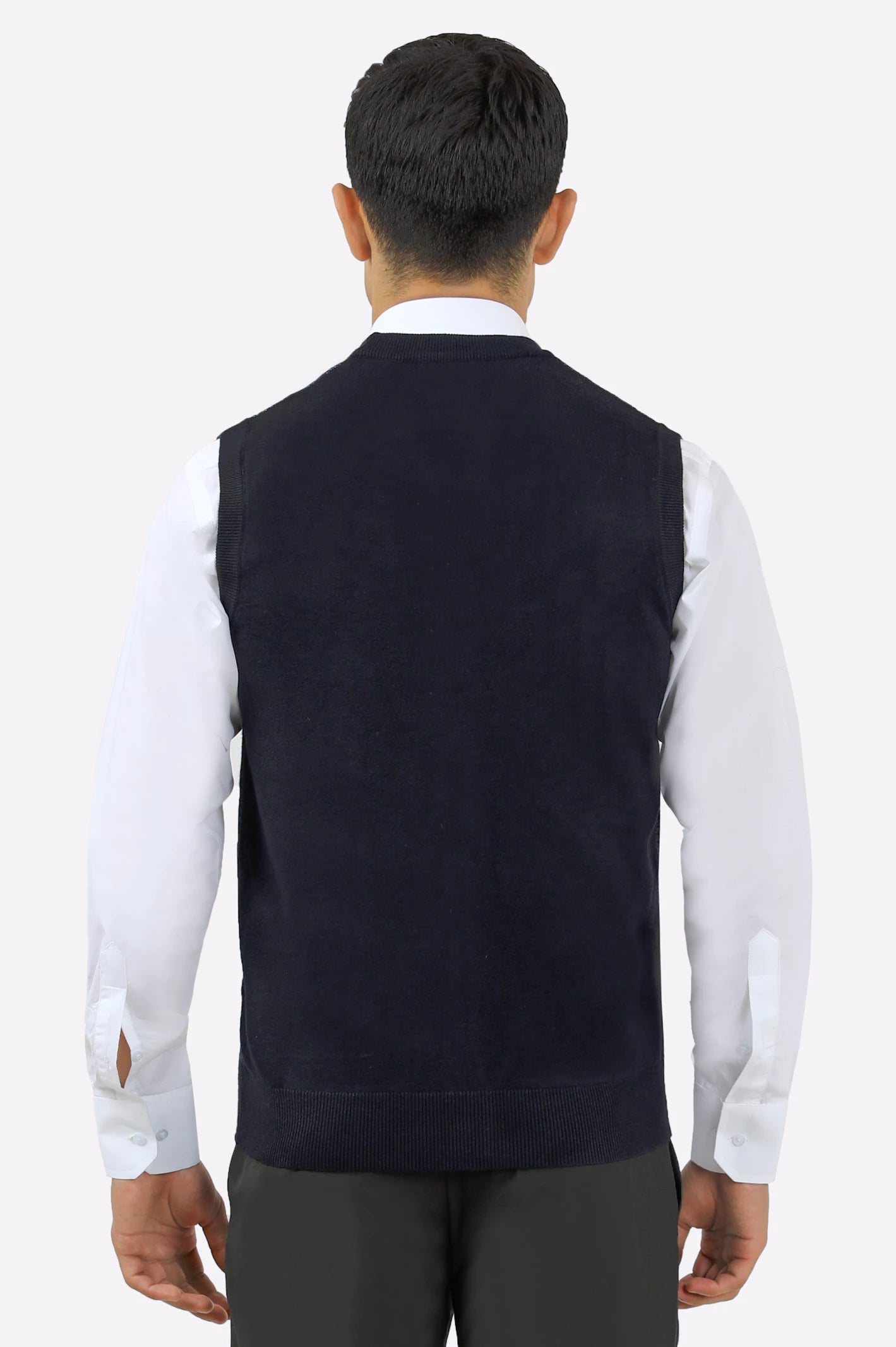 Men Dark Blue Sleeveless Cardigan - Image 3
