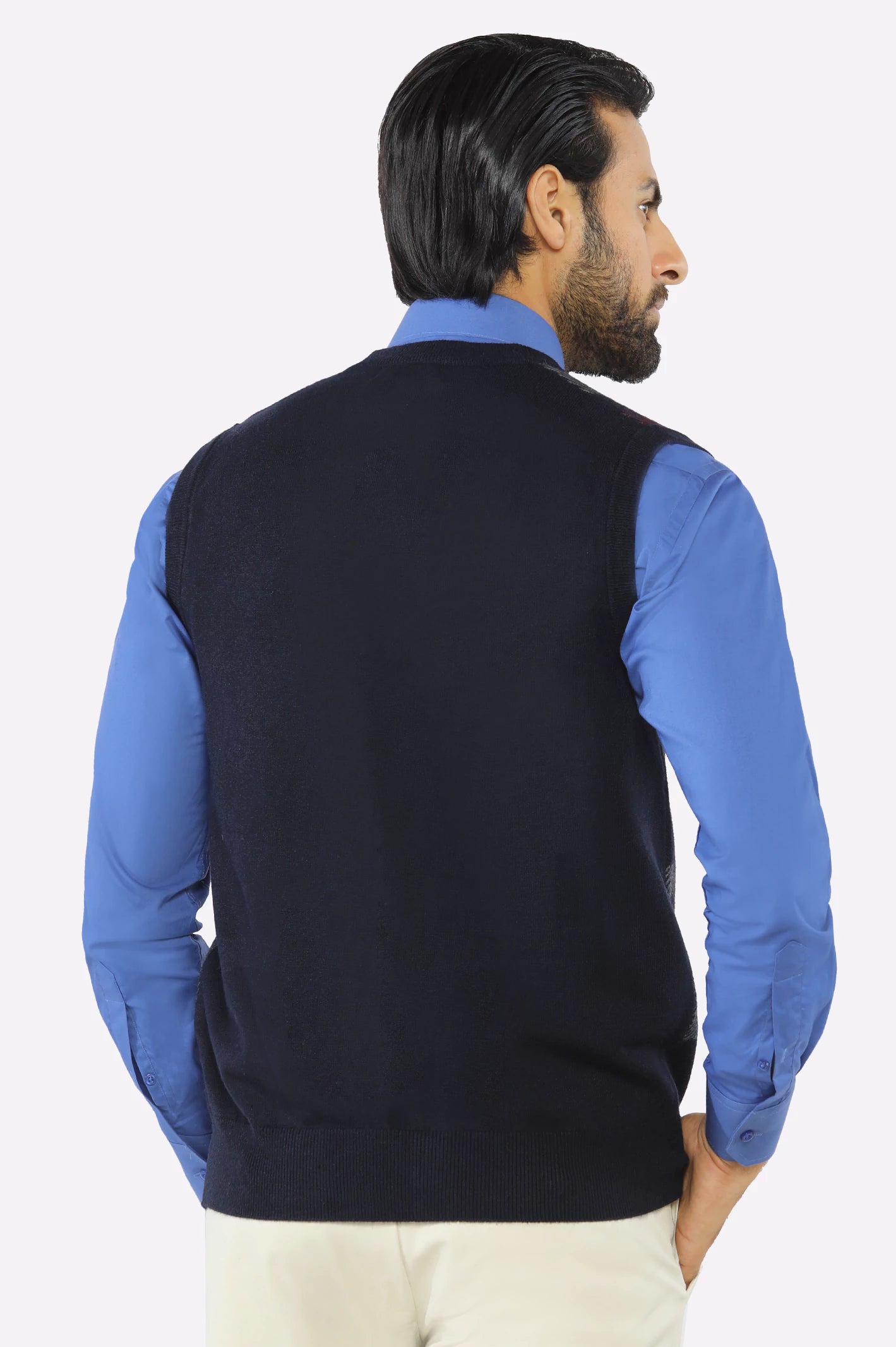 Men Navy Sleeveless Cardigan - Image 3