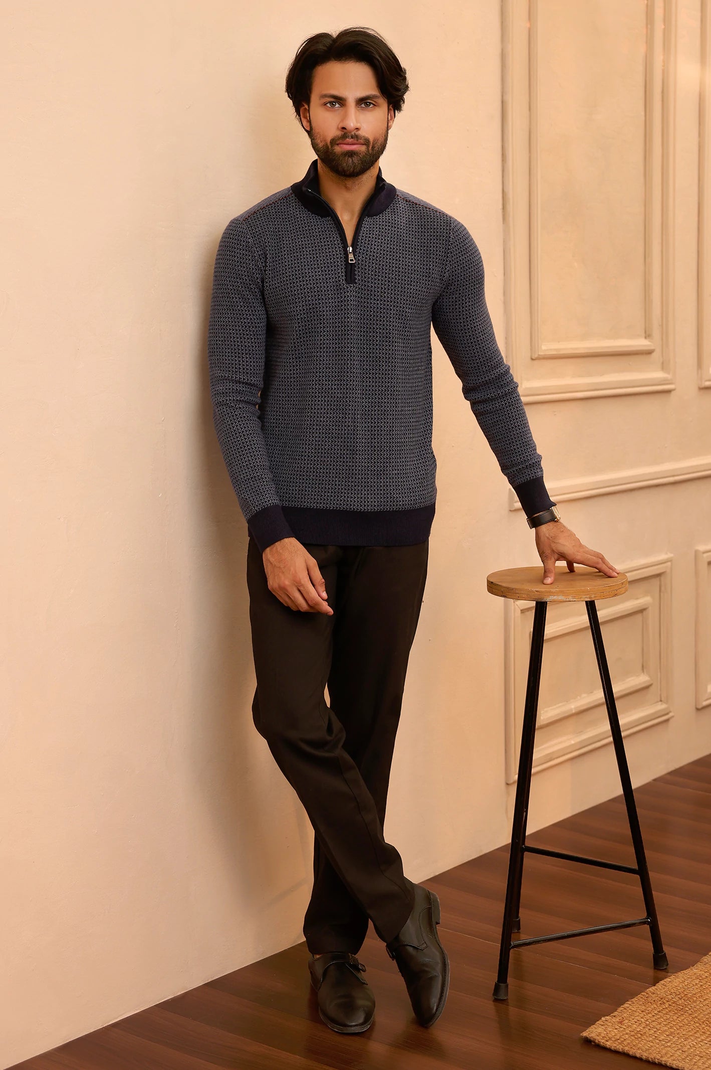 Men Full Sleeves Blue Zipper - Image 3