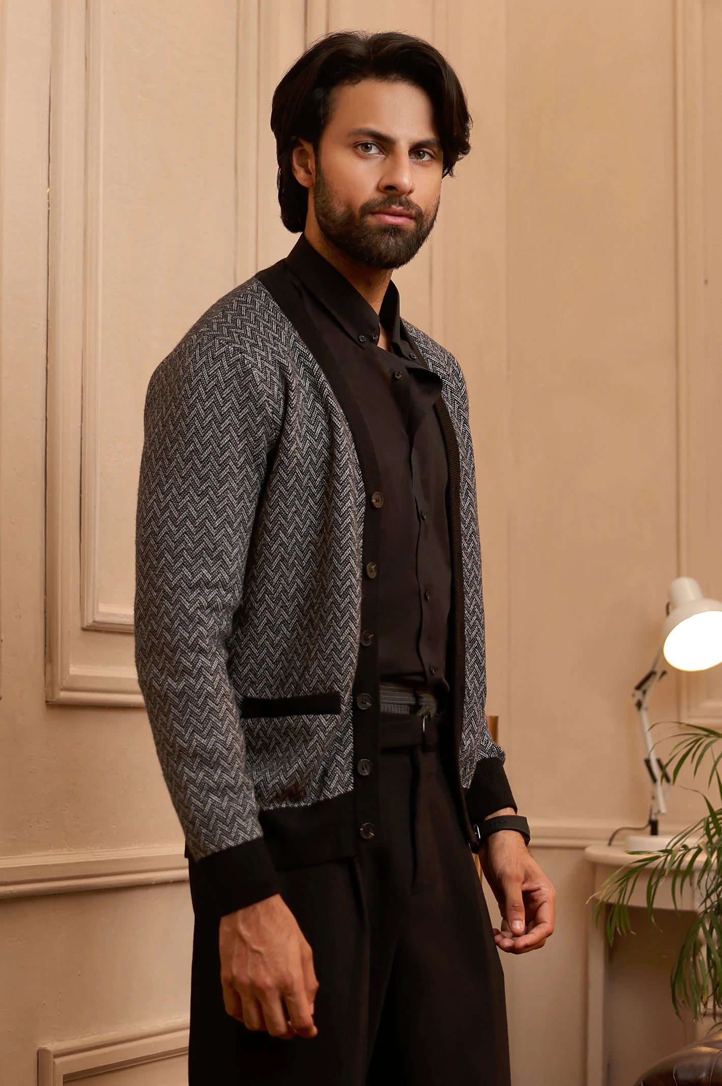 Men Full Sleeves Black Cardigan - Image 3