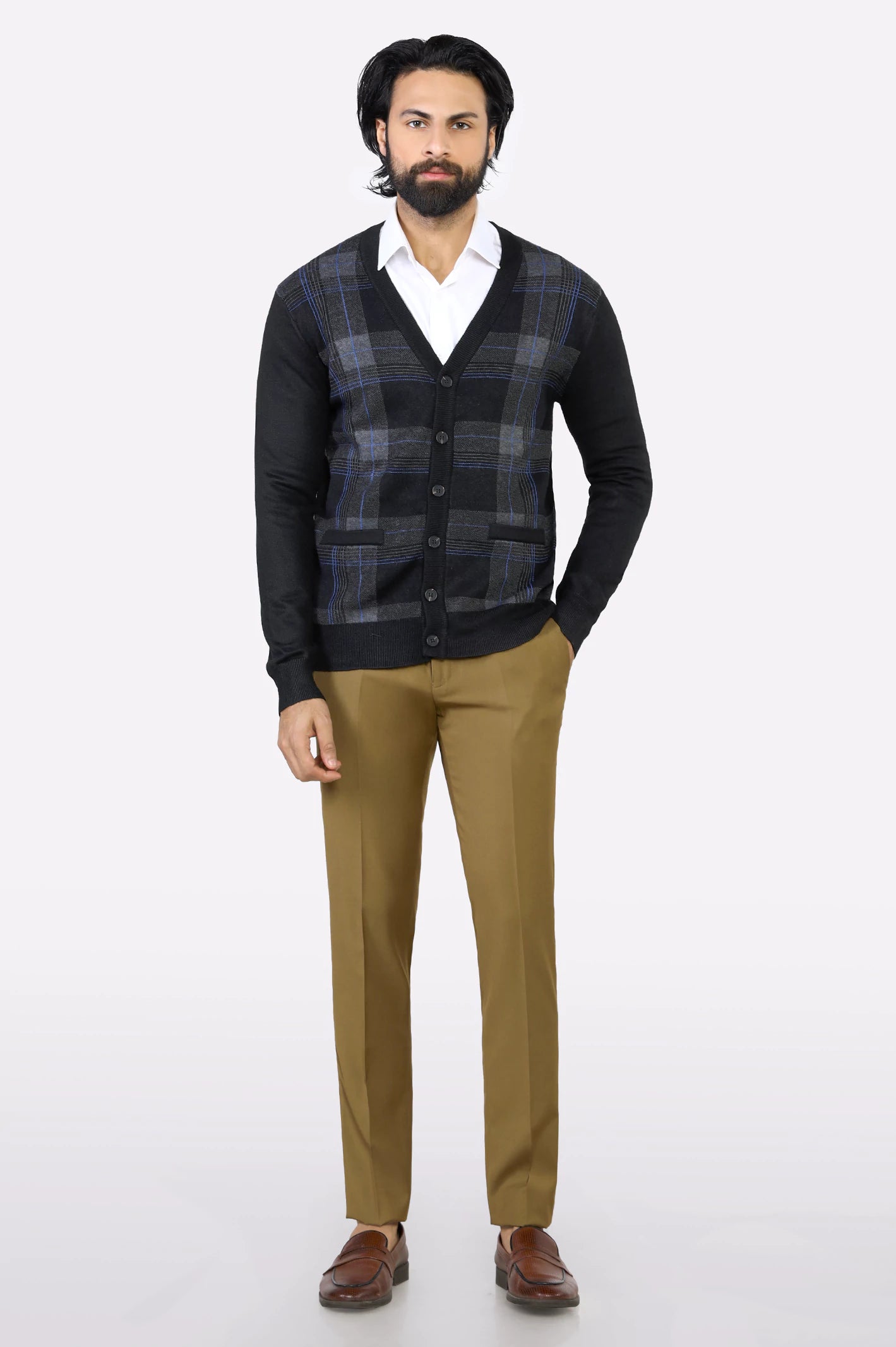 Men Full Sleeves Black Cardigan - Image 2