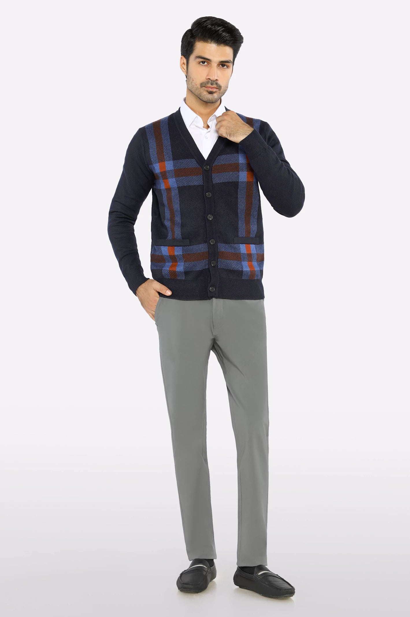 Men Full Sleeves Dark Blue Cardigan - Image 2