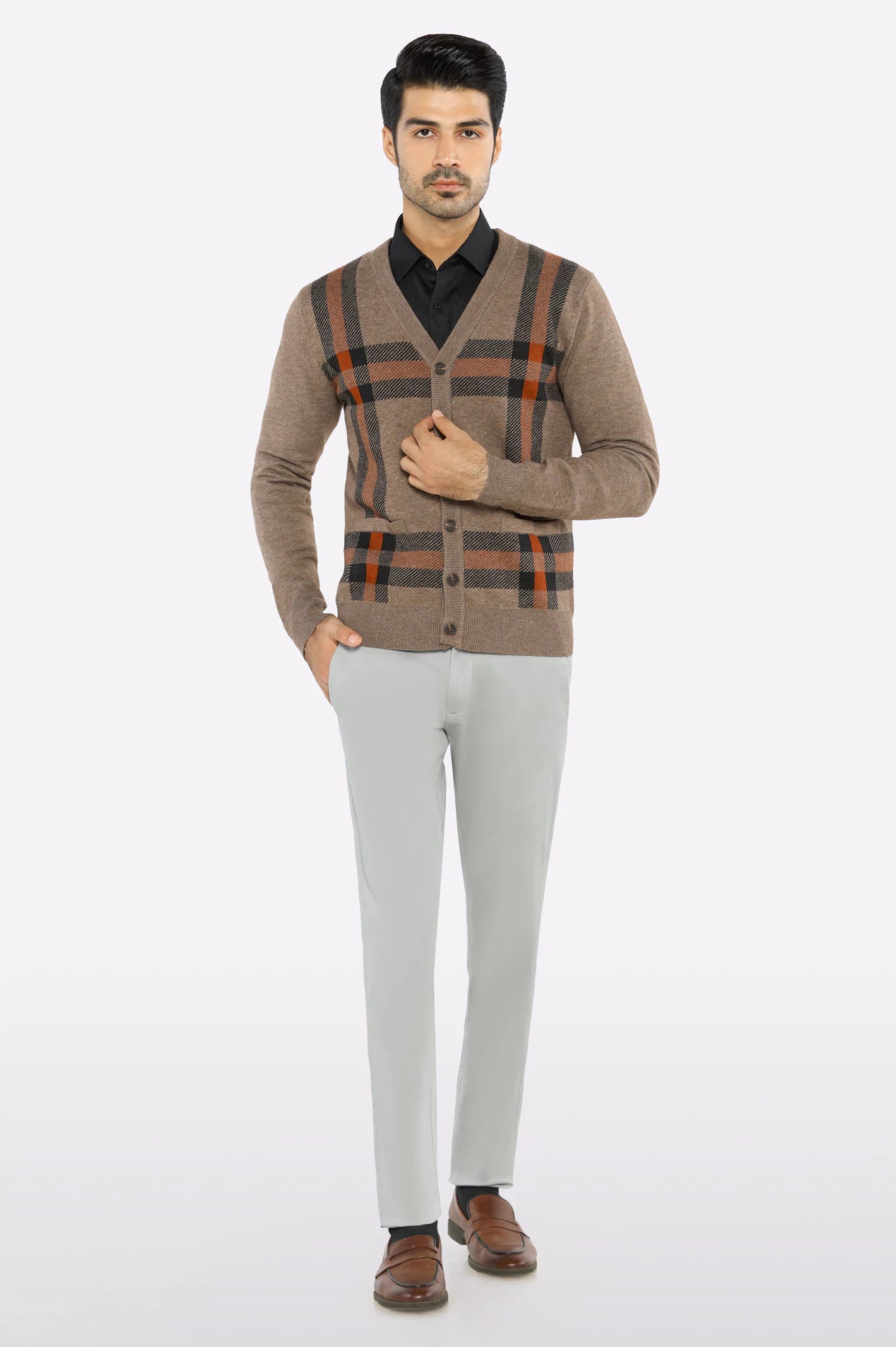 Men Full Sleeves Light Brown Cardigan - Image 2