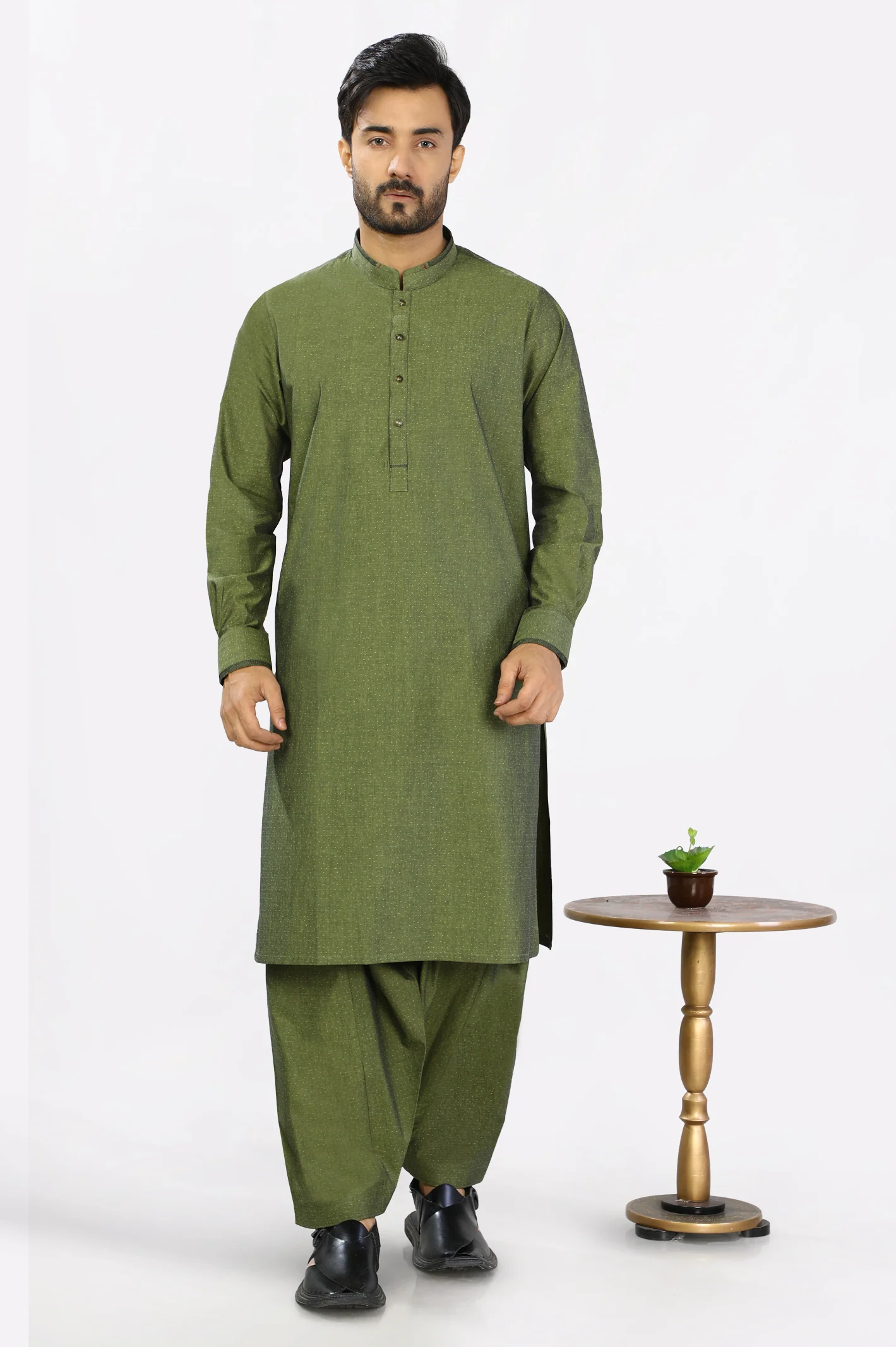 Dark Green Cotton Shalwar Kameez - Image 2