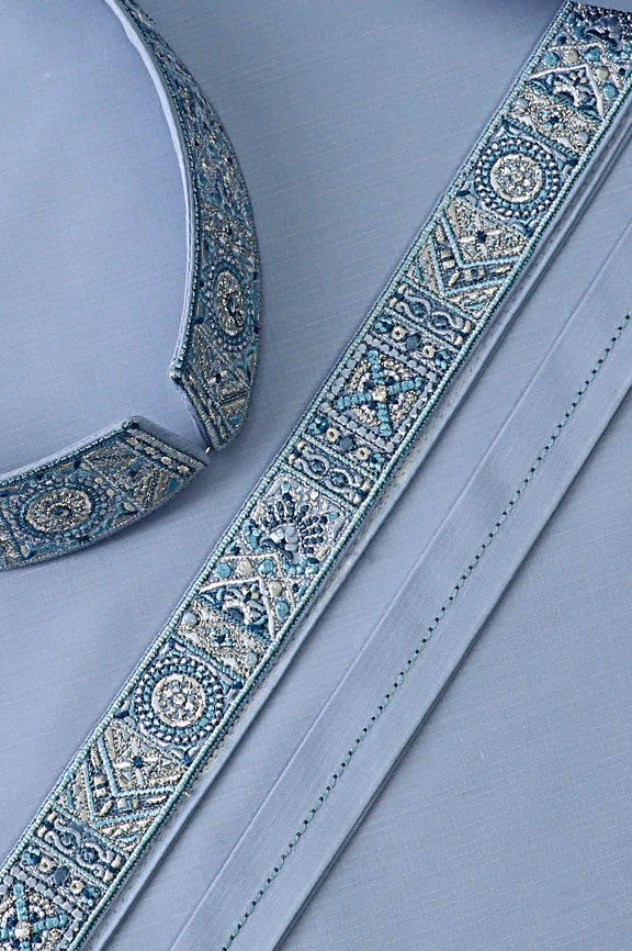 Premium Sky Blue Wash & Wear Unstitched Fabric - Image 5
