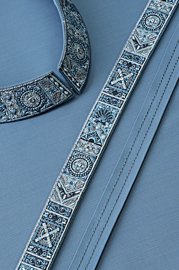 Premium Light Blue Wash & Wear Unstitched Fabric - Image 4