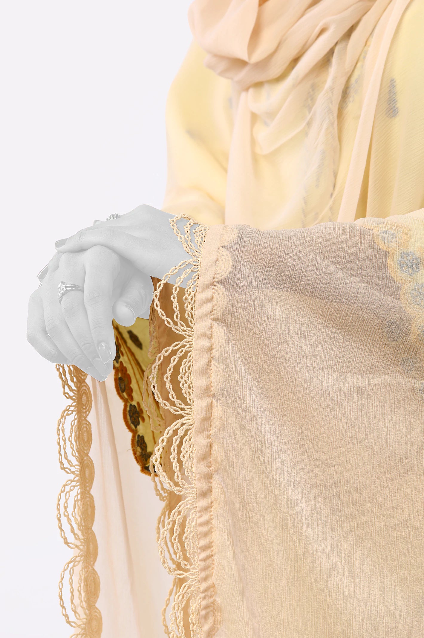 Beige Lace Dupatta - Image 2