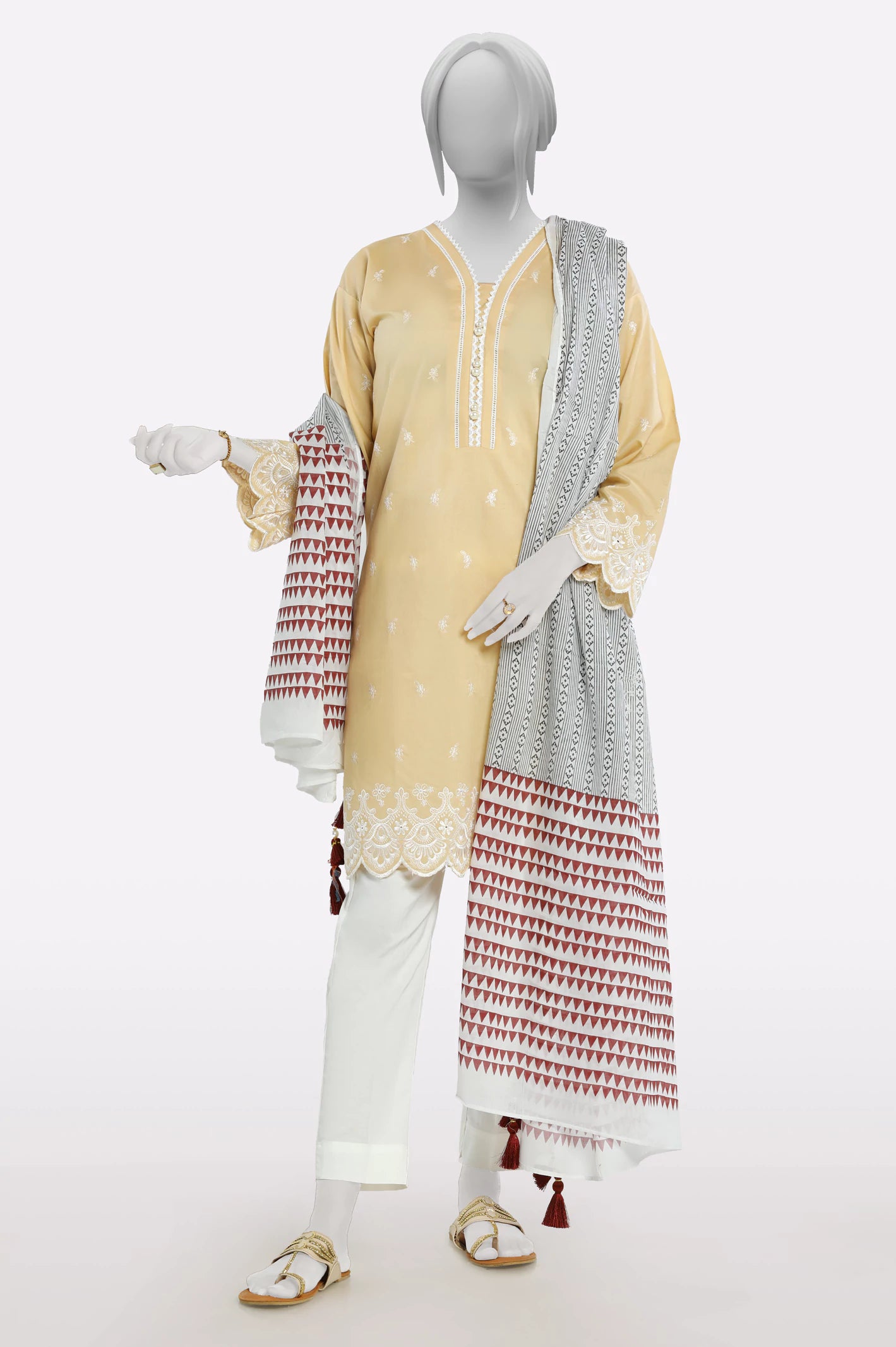 White Printed Dupatta - Image 3