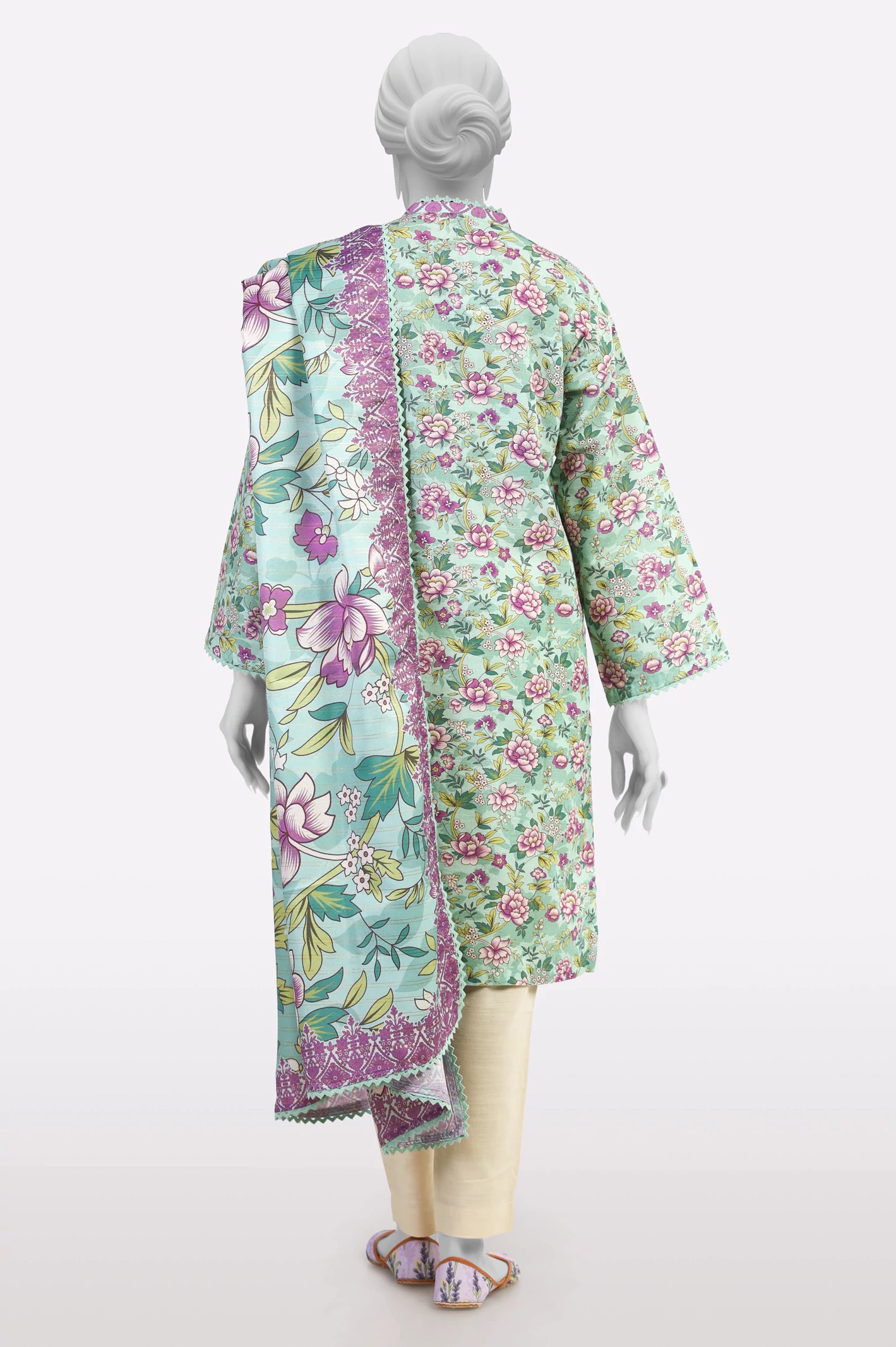 Sea Green Printed Kurti With Dupatta - Image 3