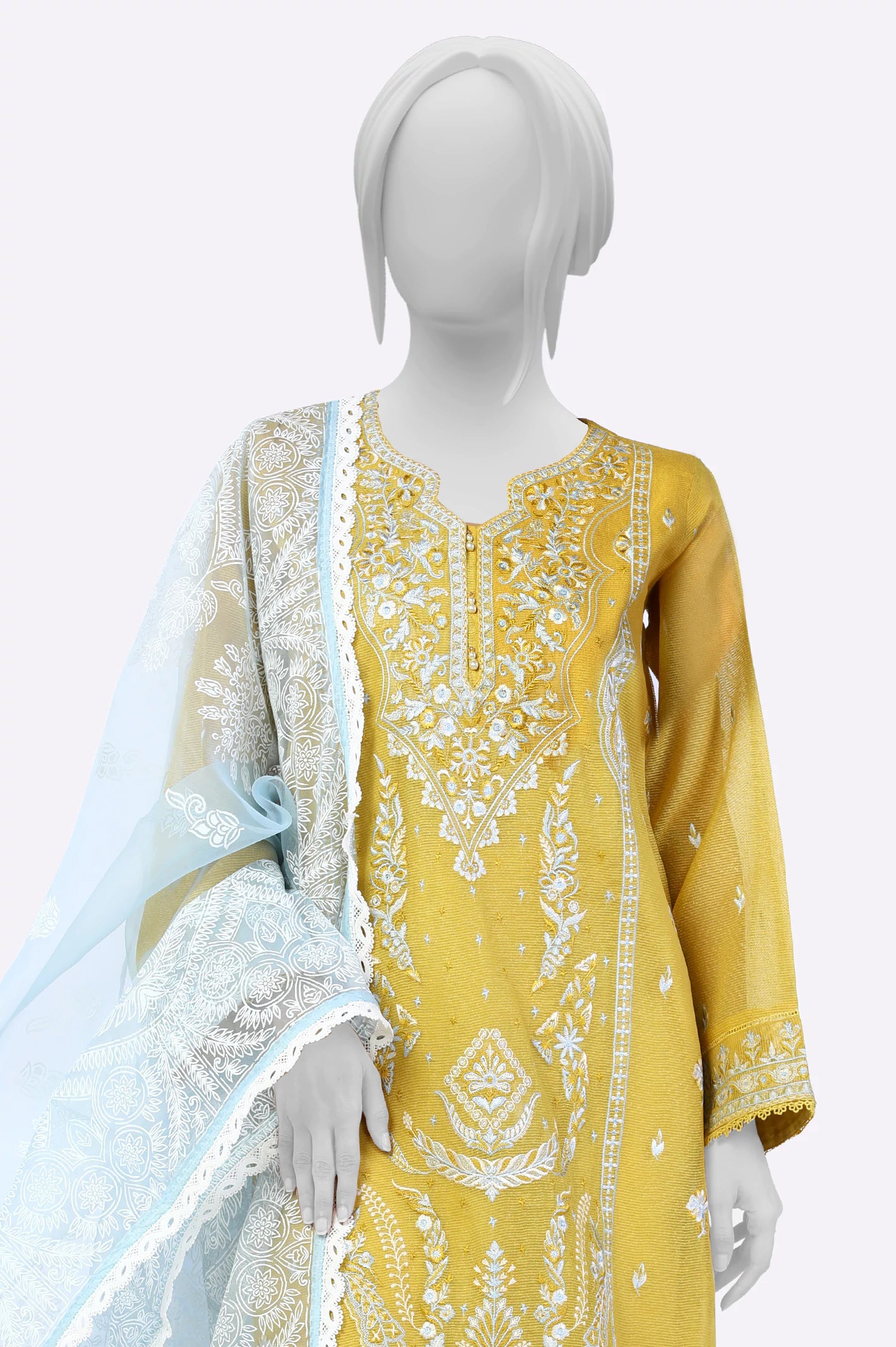 Yellow Embroidered Kurti With Dupatta - Image 2