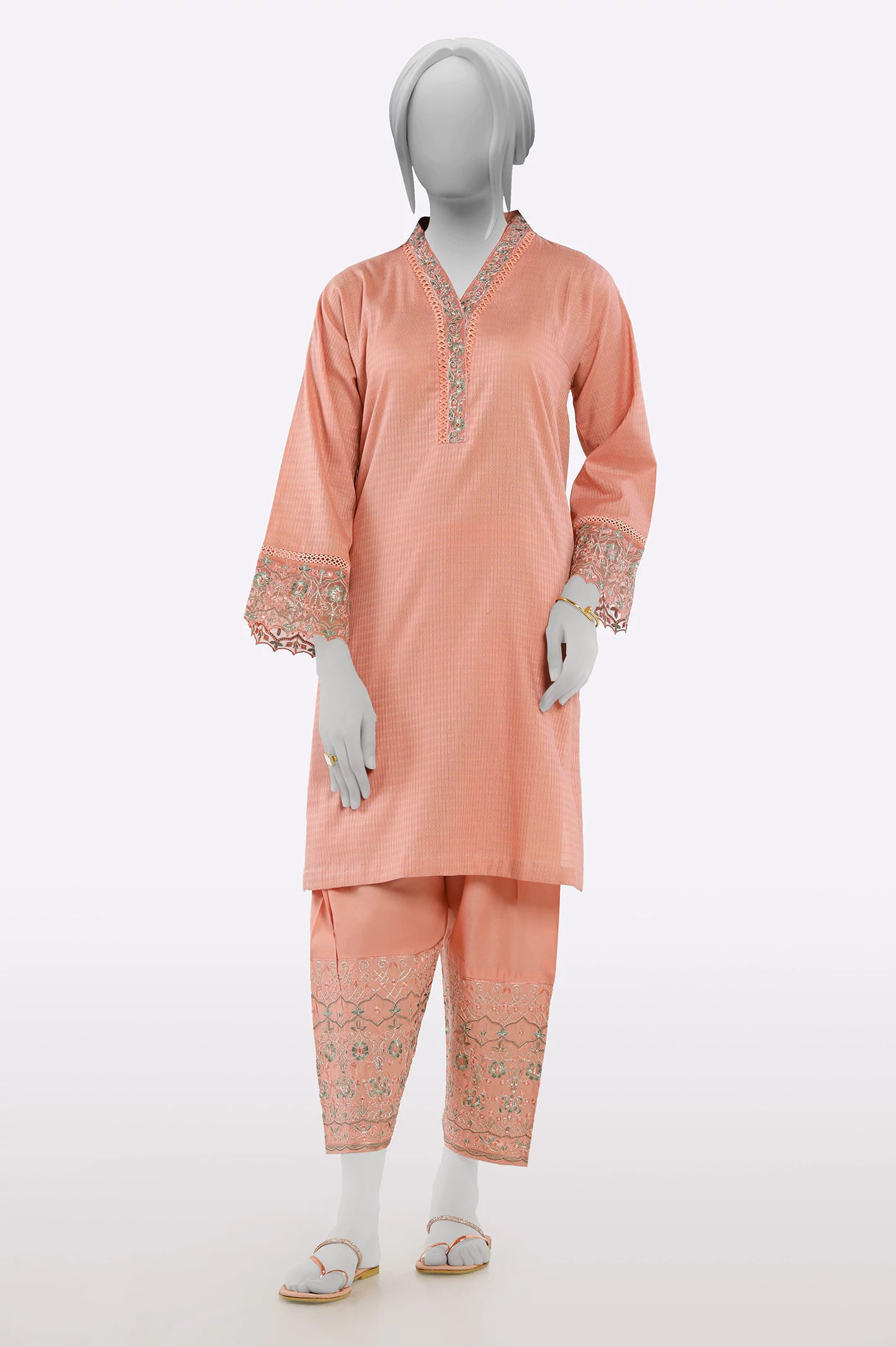 Peach Embroidered 2PC