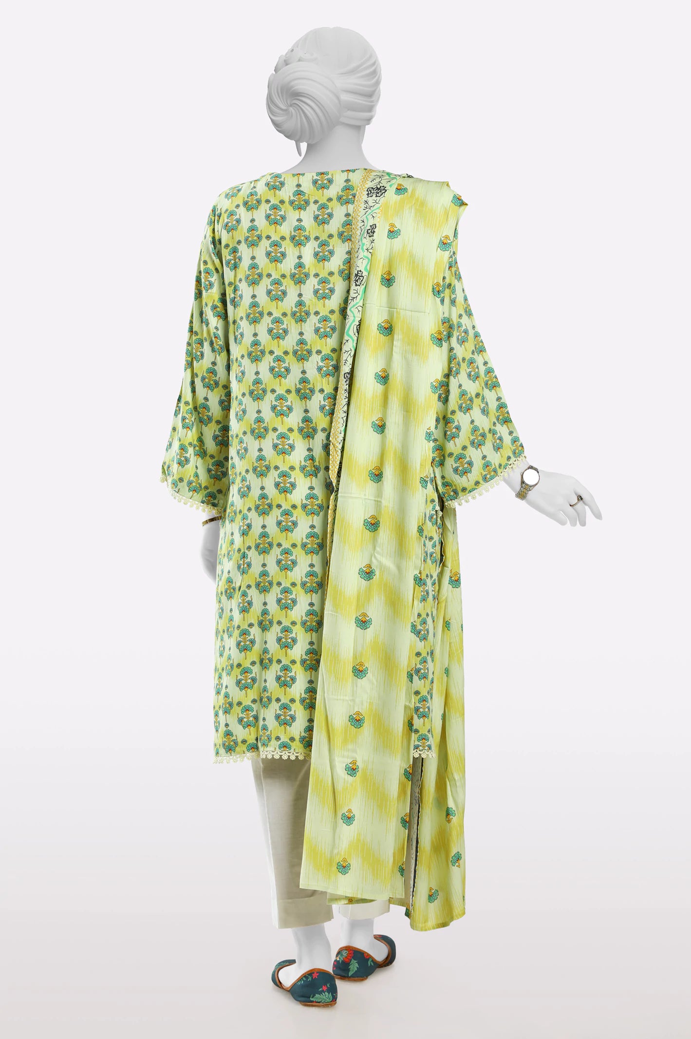 Light Green Printed Kurti With Dupatta - Image 3