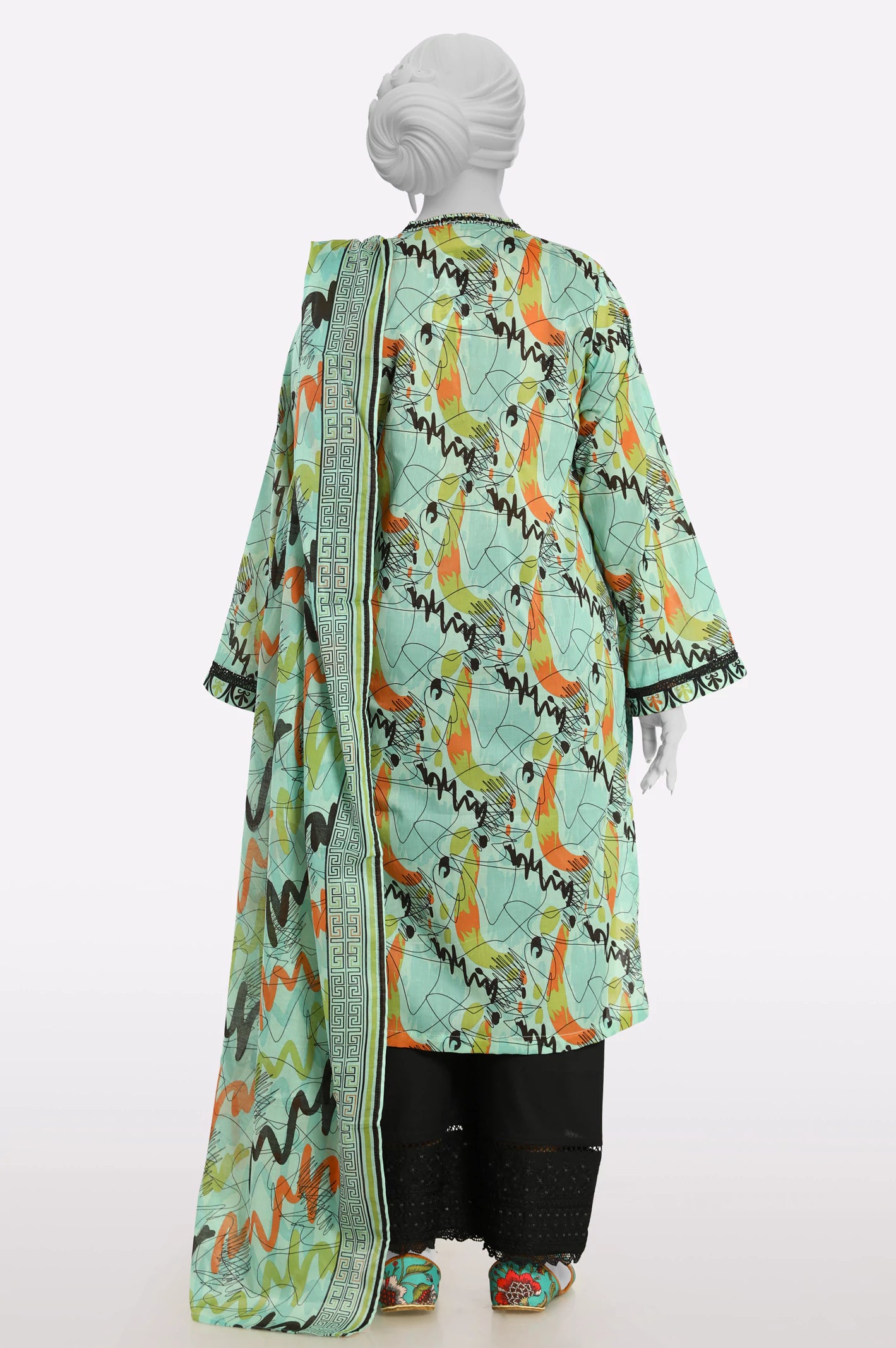 Sea Green Printed Kurti With Dupatta - Image 3