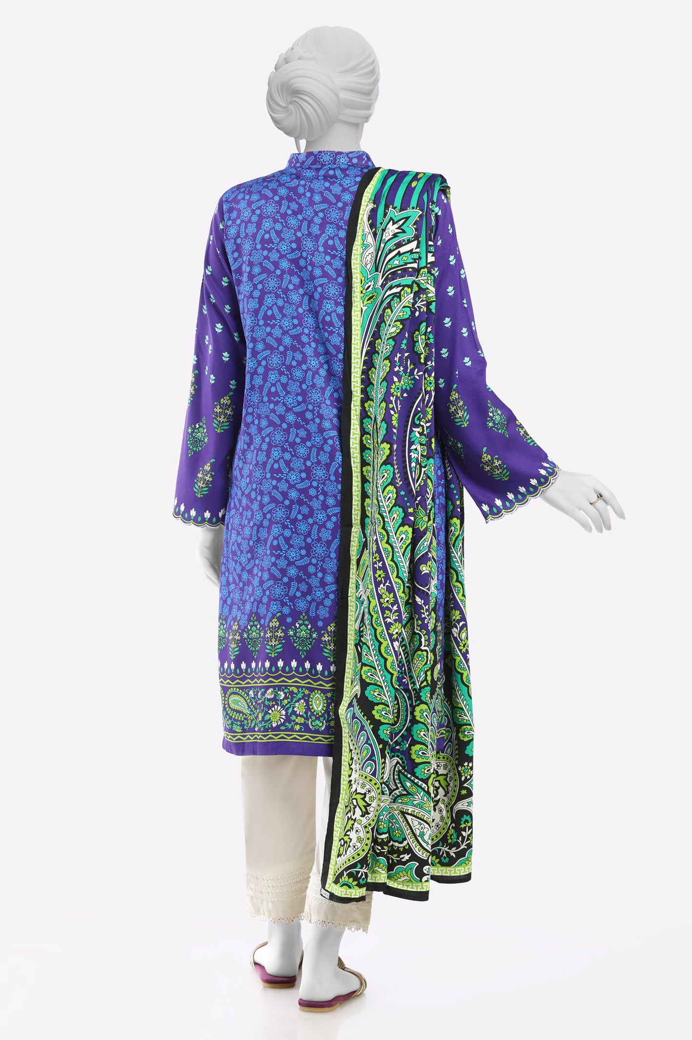 Purple Printed Embroidered Kurti With Dupatta - Image 3