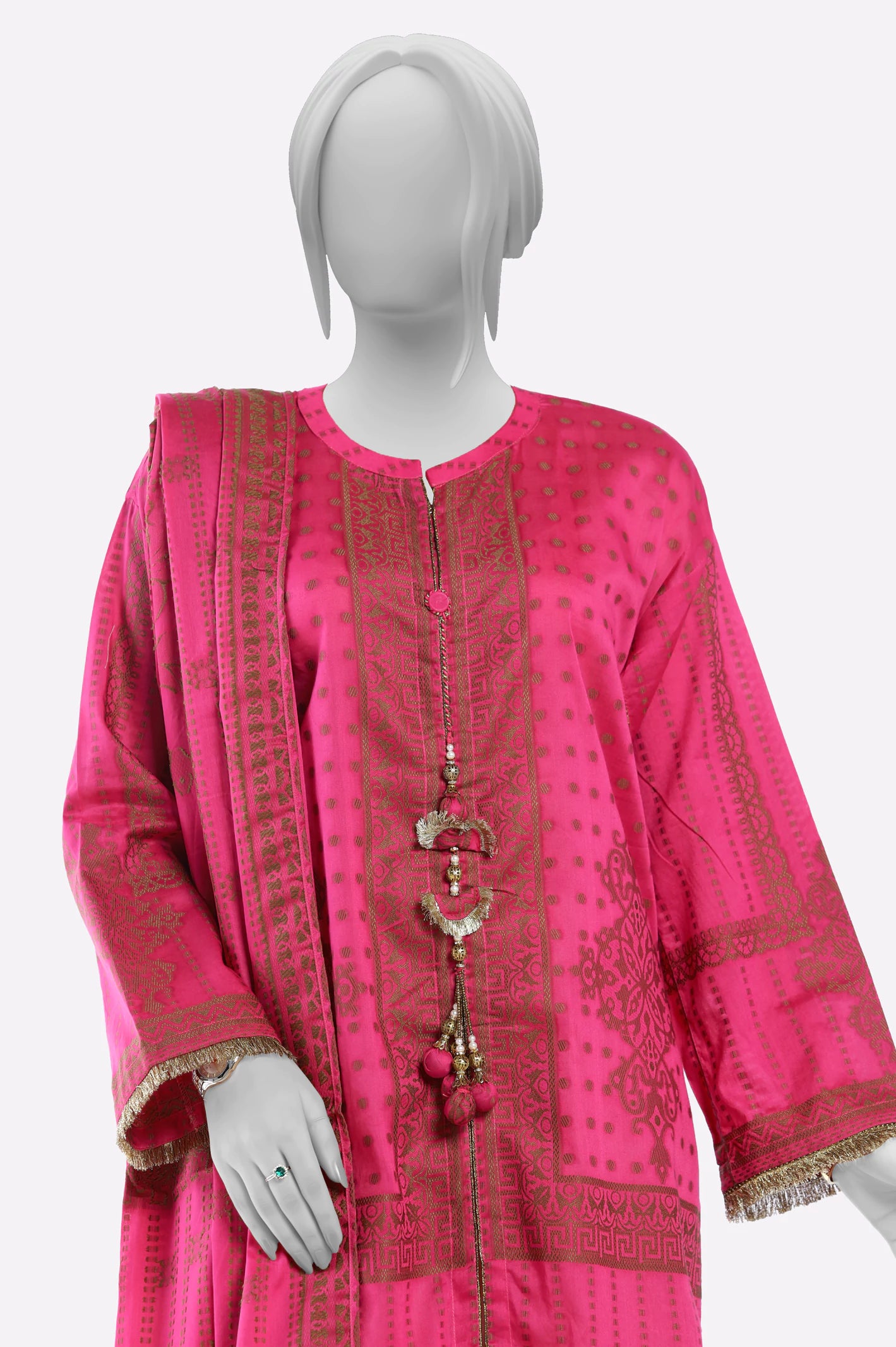 Pink Purple Embroidered Kurti With Dupatta - Image 2