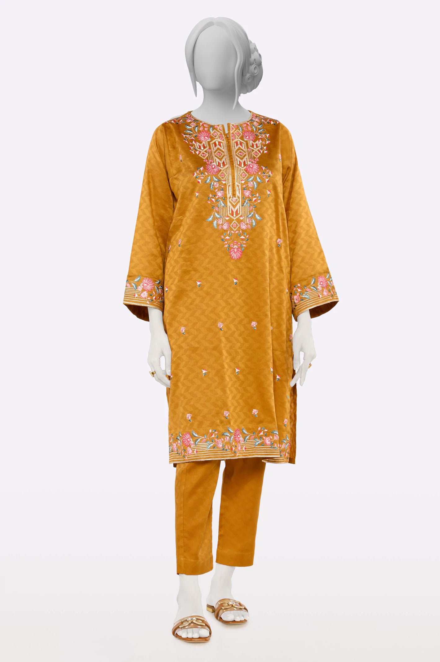 Brown Embroidered 2PC