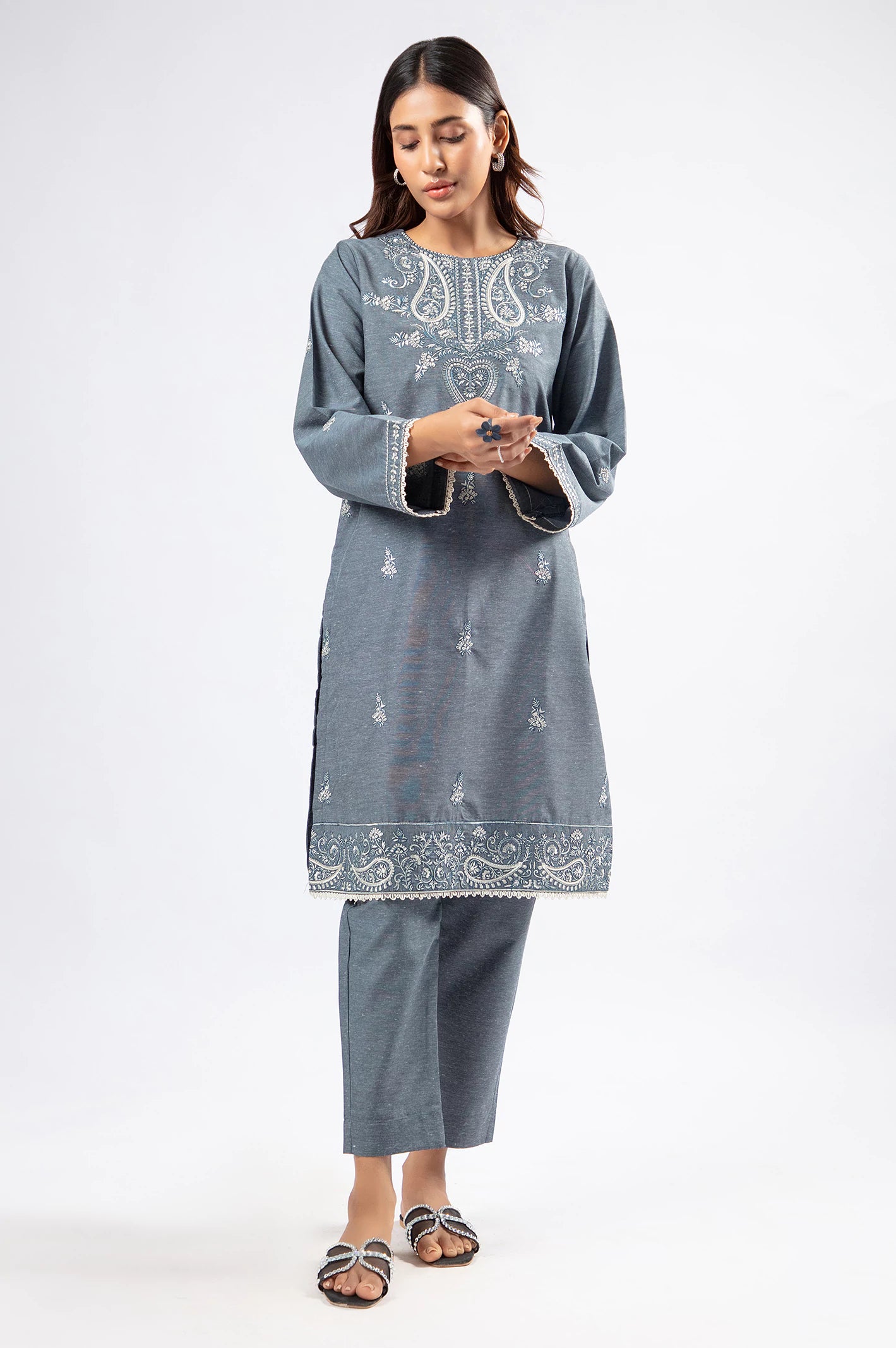 Grey Embroidered 2PC - Image 3