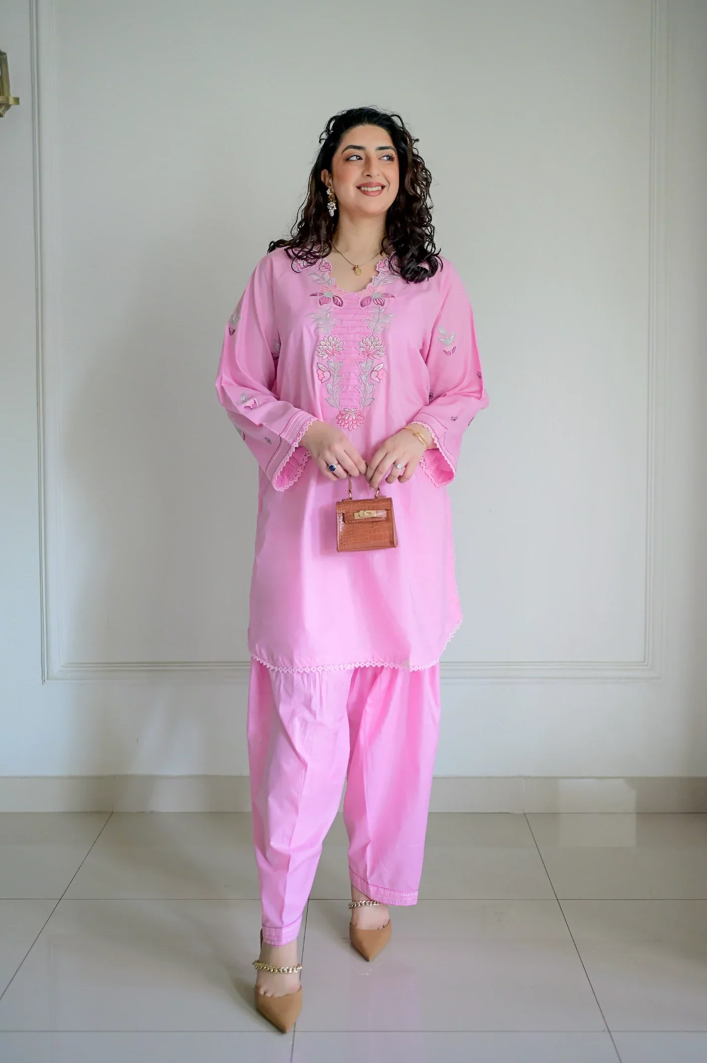 Embroidered Cotton Pink 2PC - Image 3