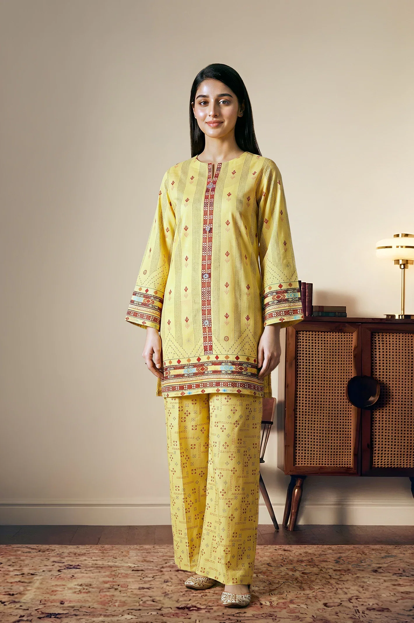 Printed Yellow 2PC Suit