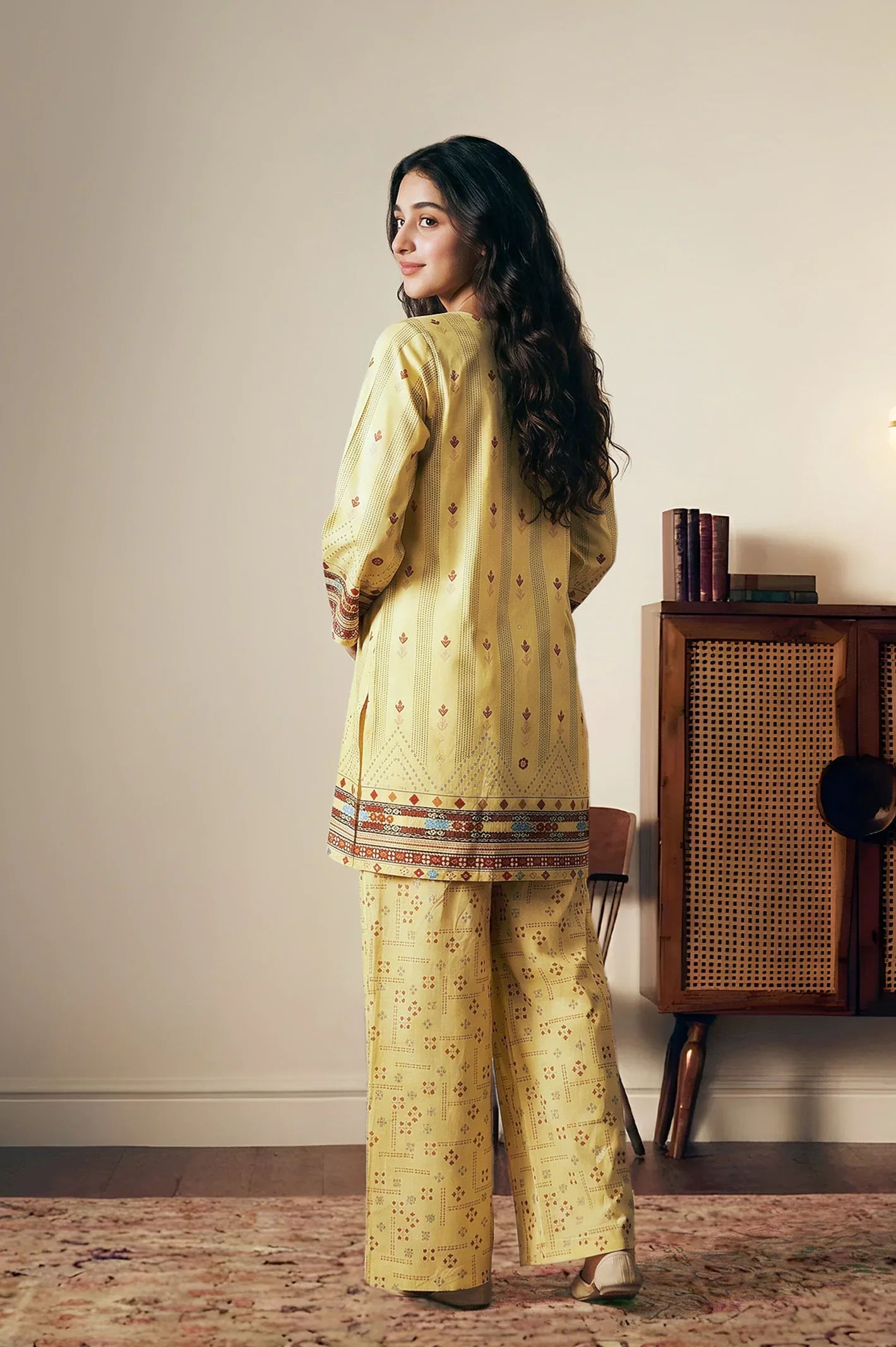Printed Yellow 2PC Suit - Image 2