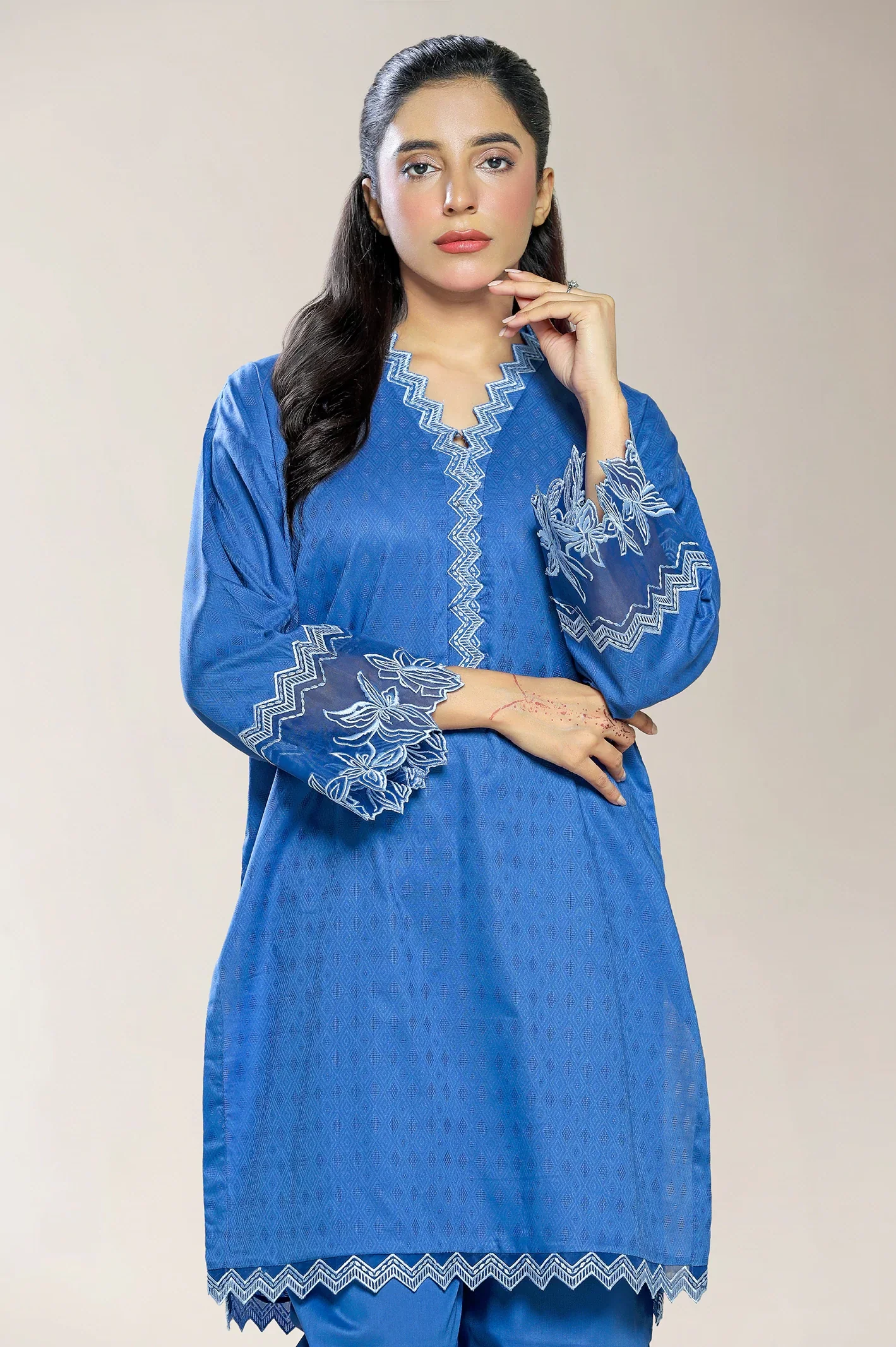 Embroidered Jacquard Blue 2PC - Image 2