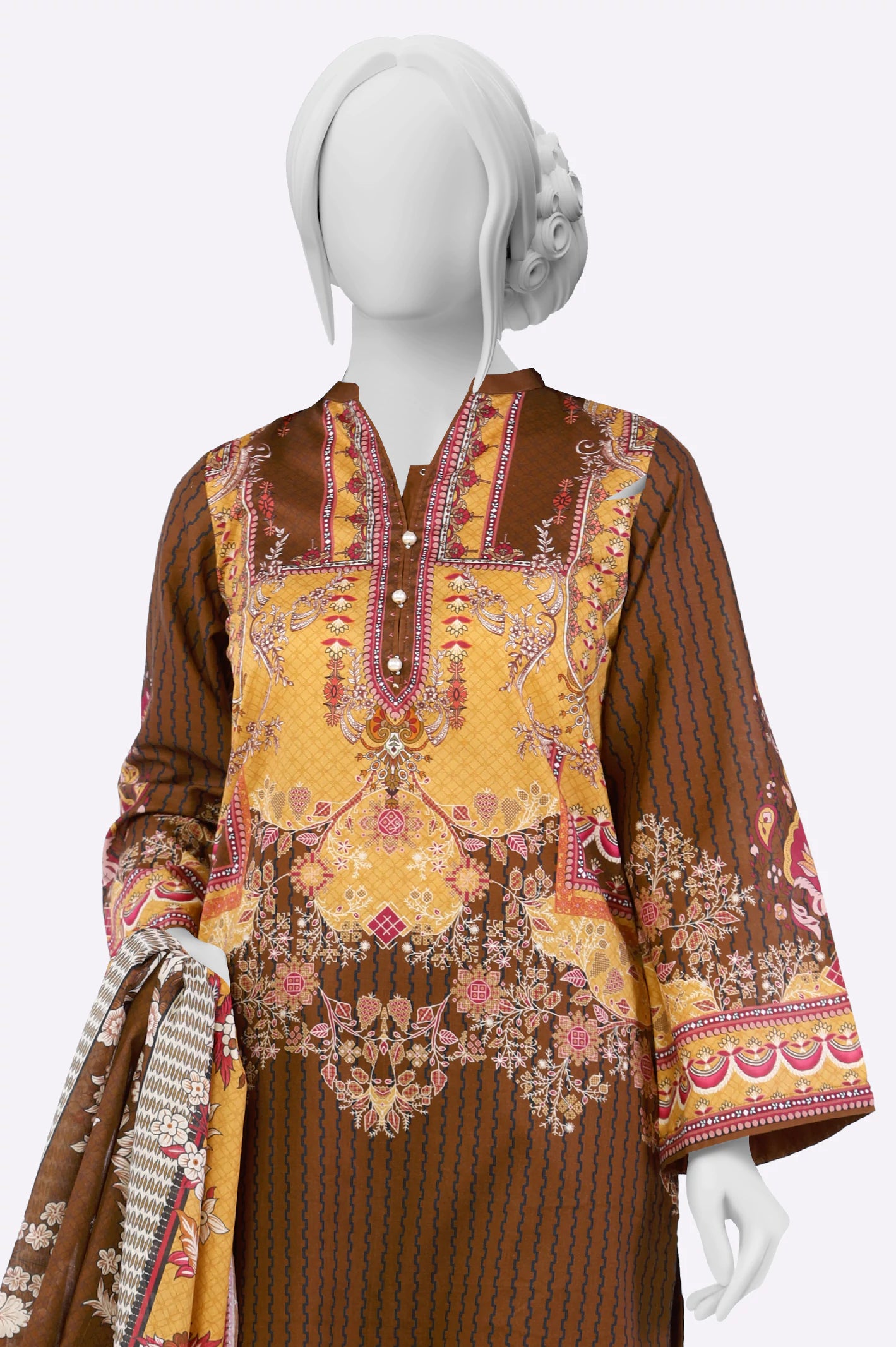 Brown Printed 3PC - Image 2
