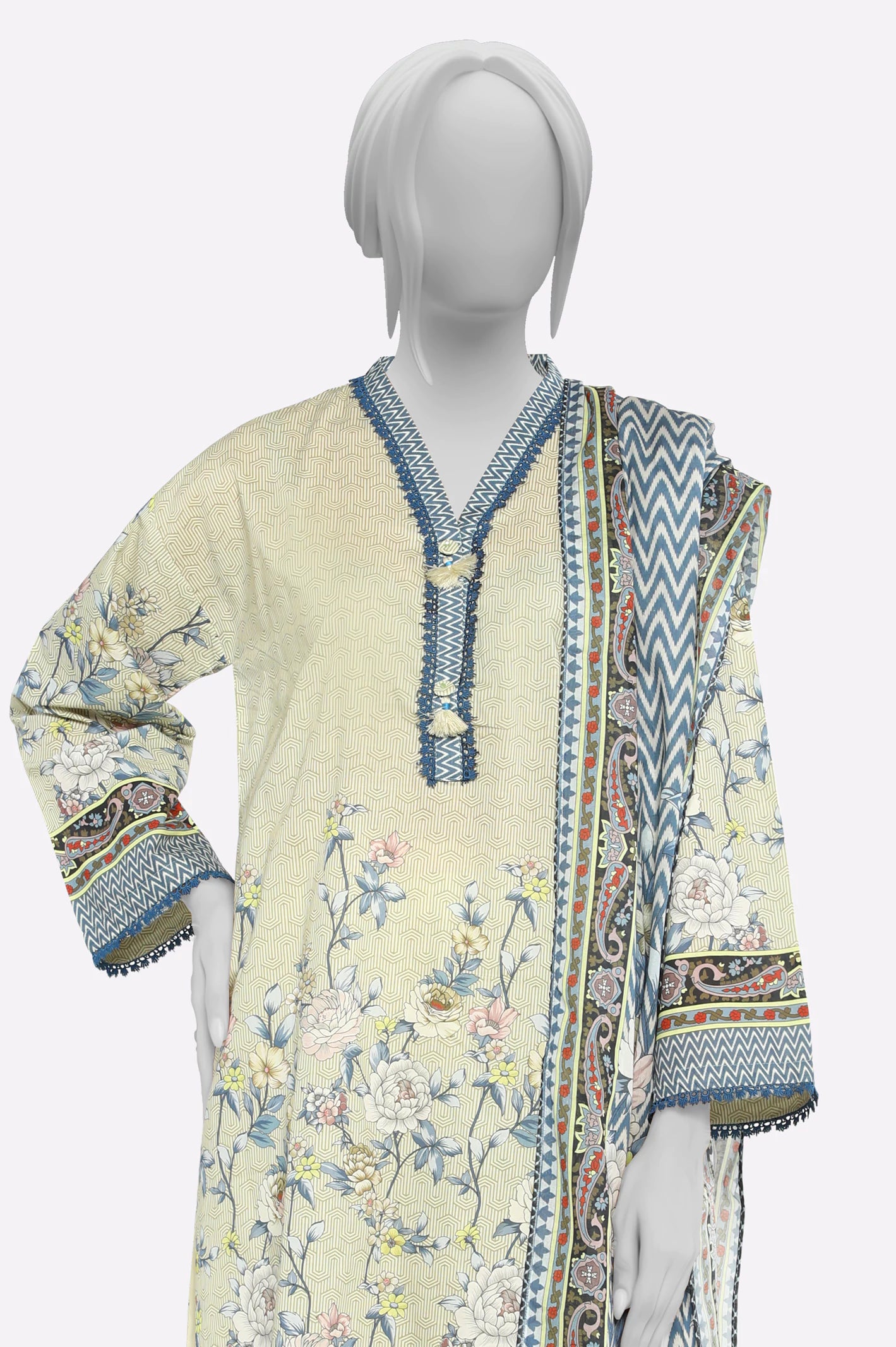 Cream Printed 3PC - Image 2