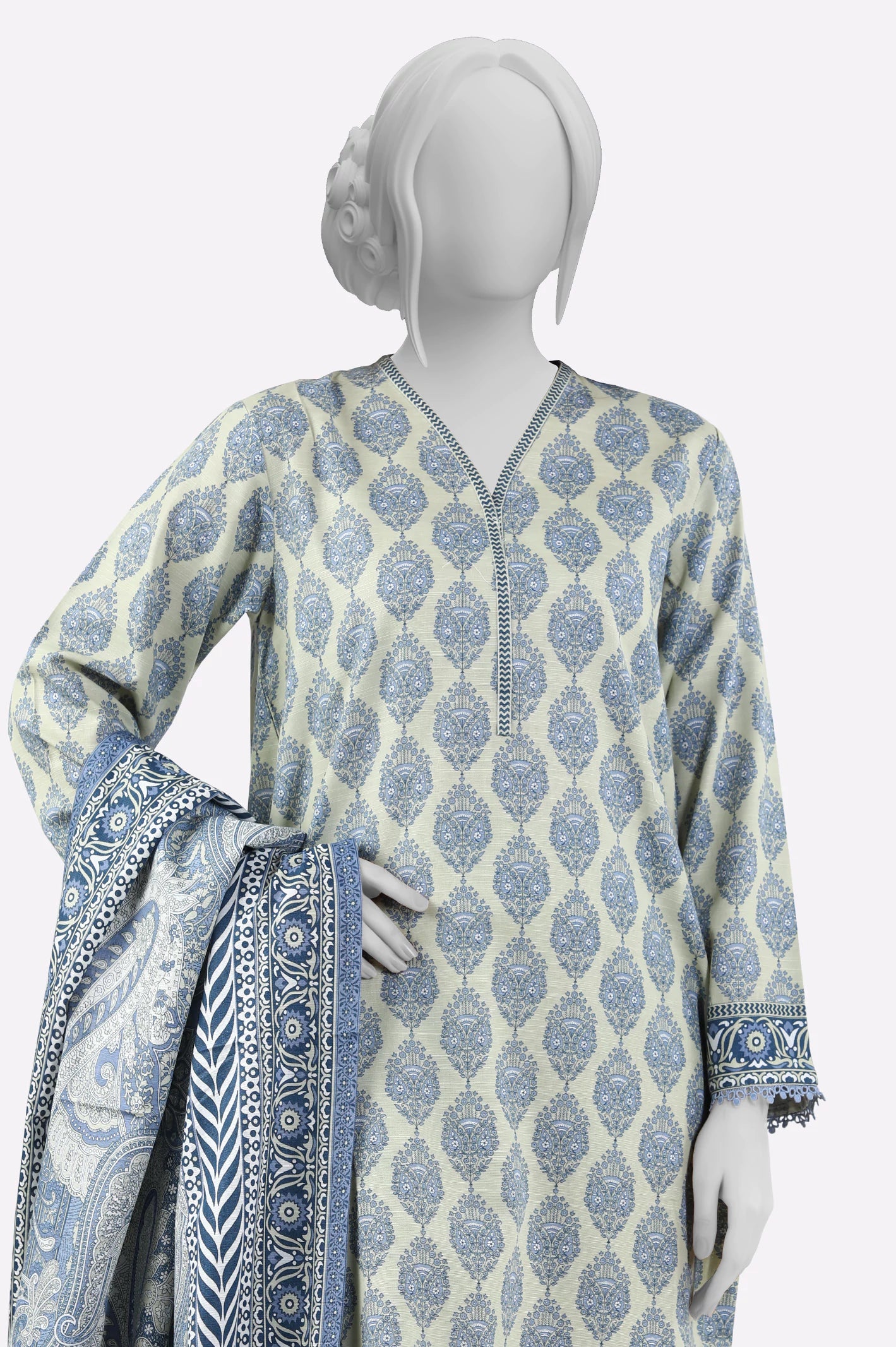 Beige Printed 3PC - Image 2