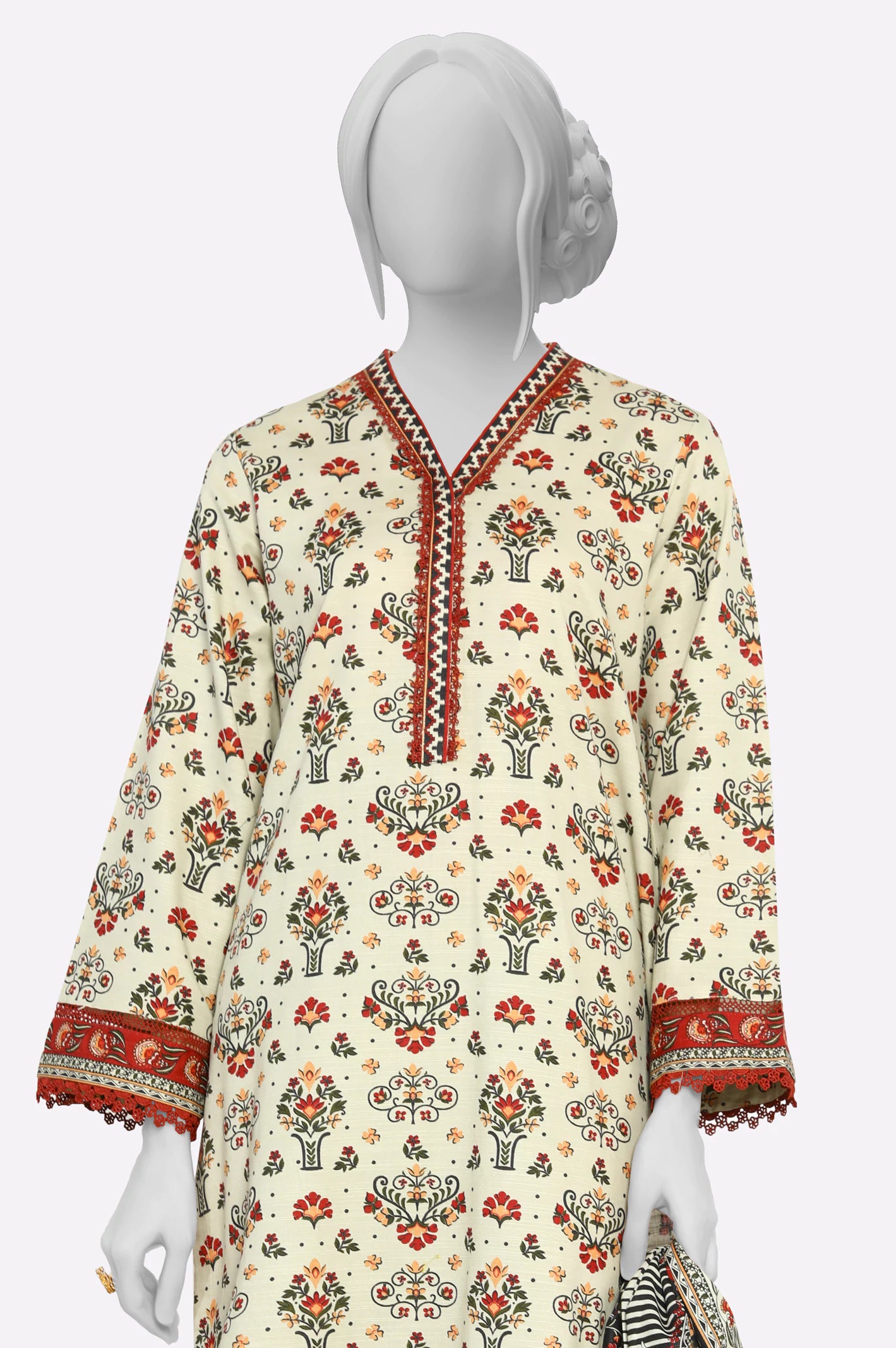 Beige Printed 3PC - Image 2