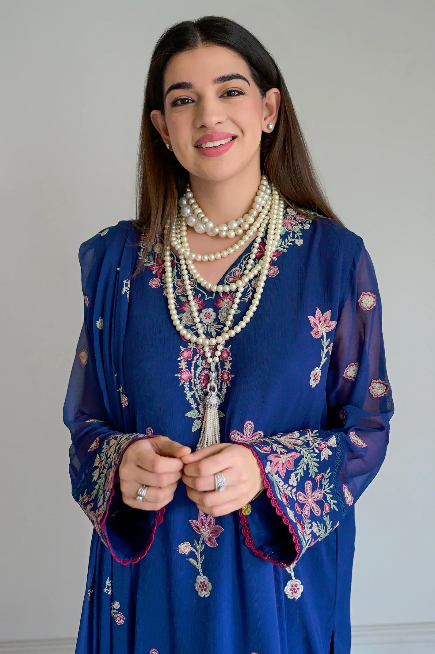 Embroidered Chiffon Blue 3PC - Image 2