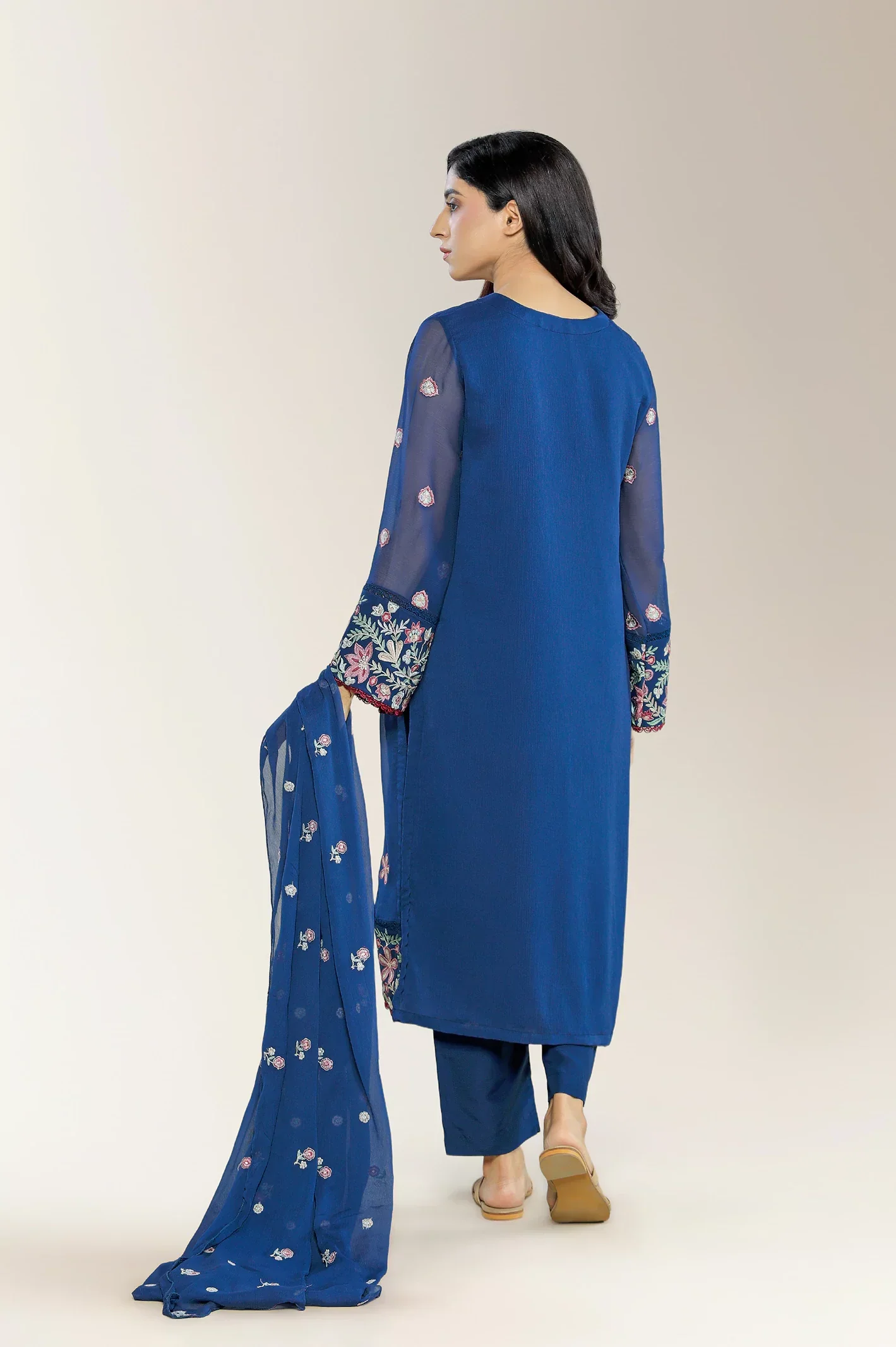 Embroidered Chiffon Blue 3PC - Image 6