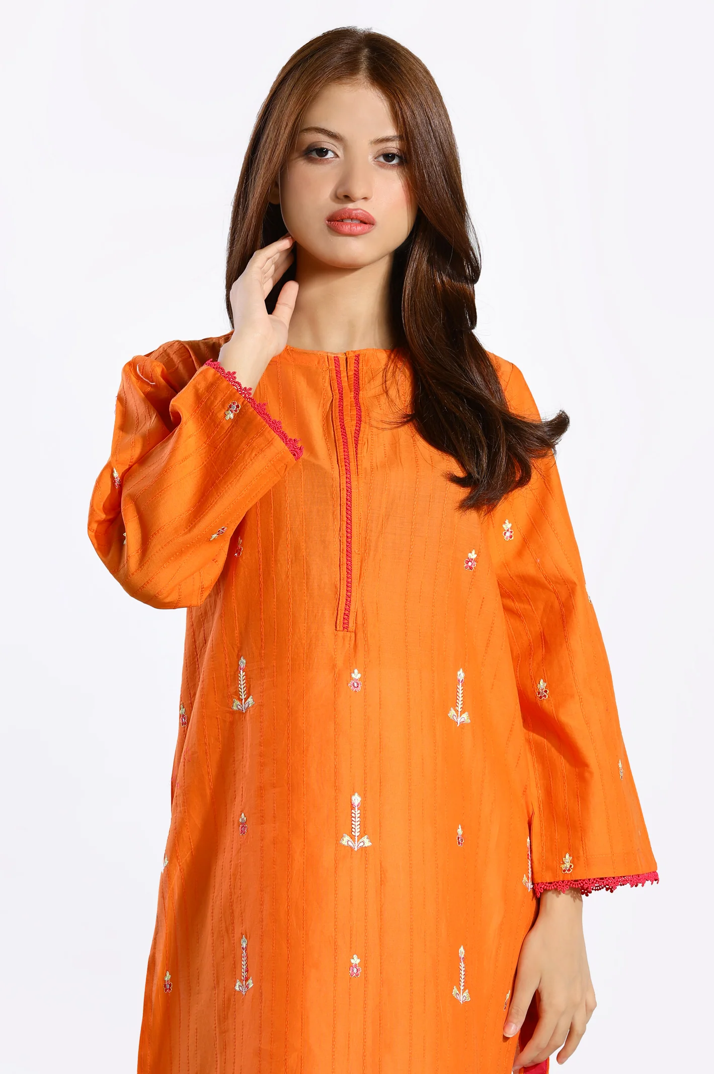 Orange Embroidered Kurti