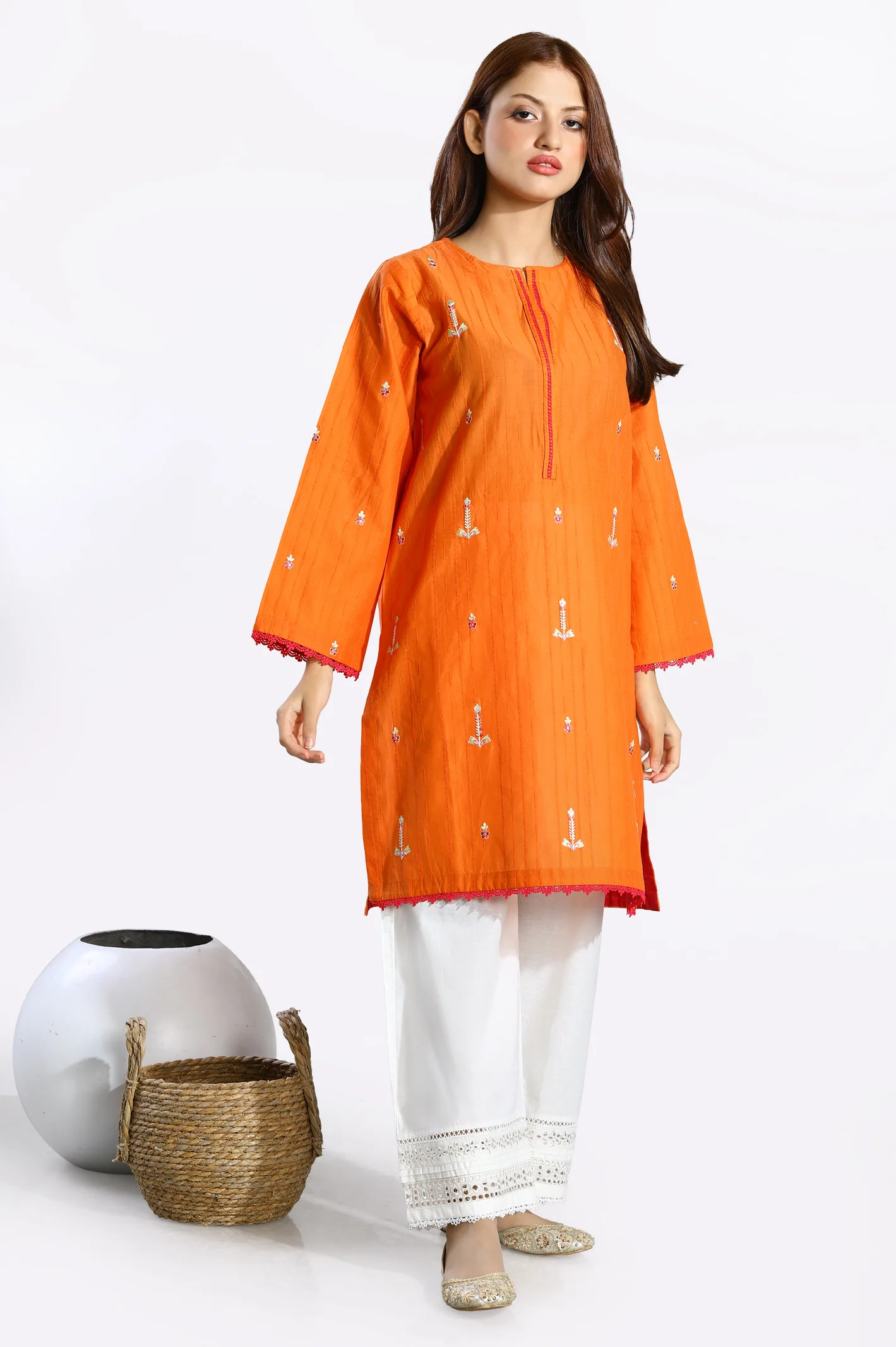 Orange Embroidered Kurti - Image 2