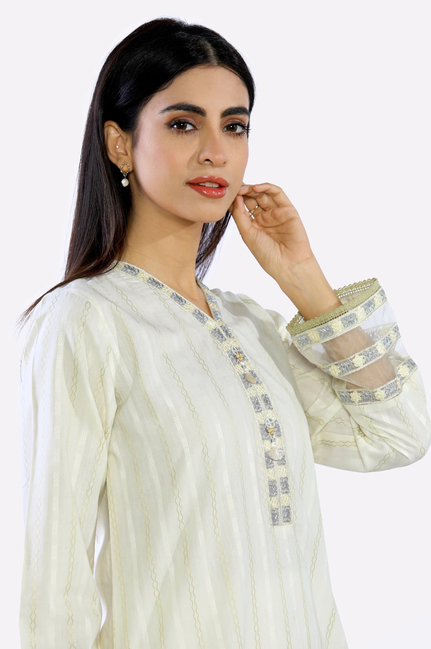 Cream Embroidered Kurti - Image 3