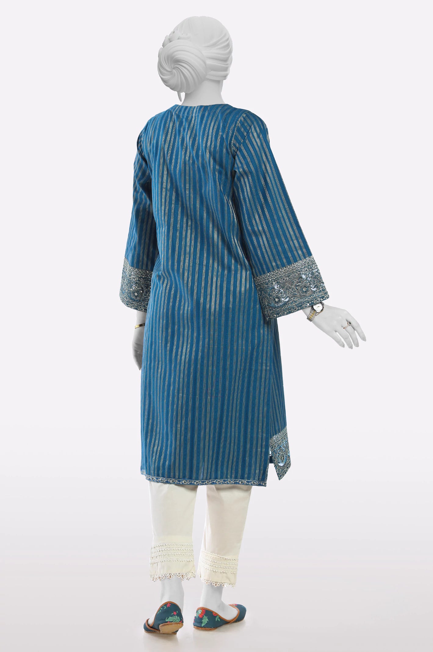 Teal Blue Embroidered Kurti - Image 3