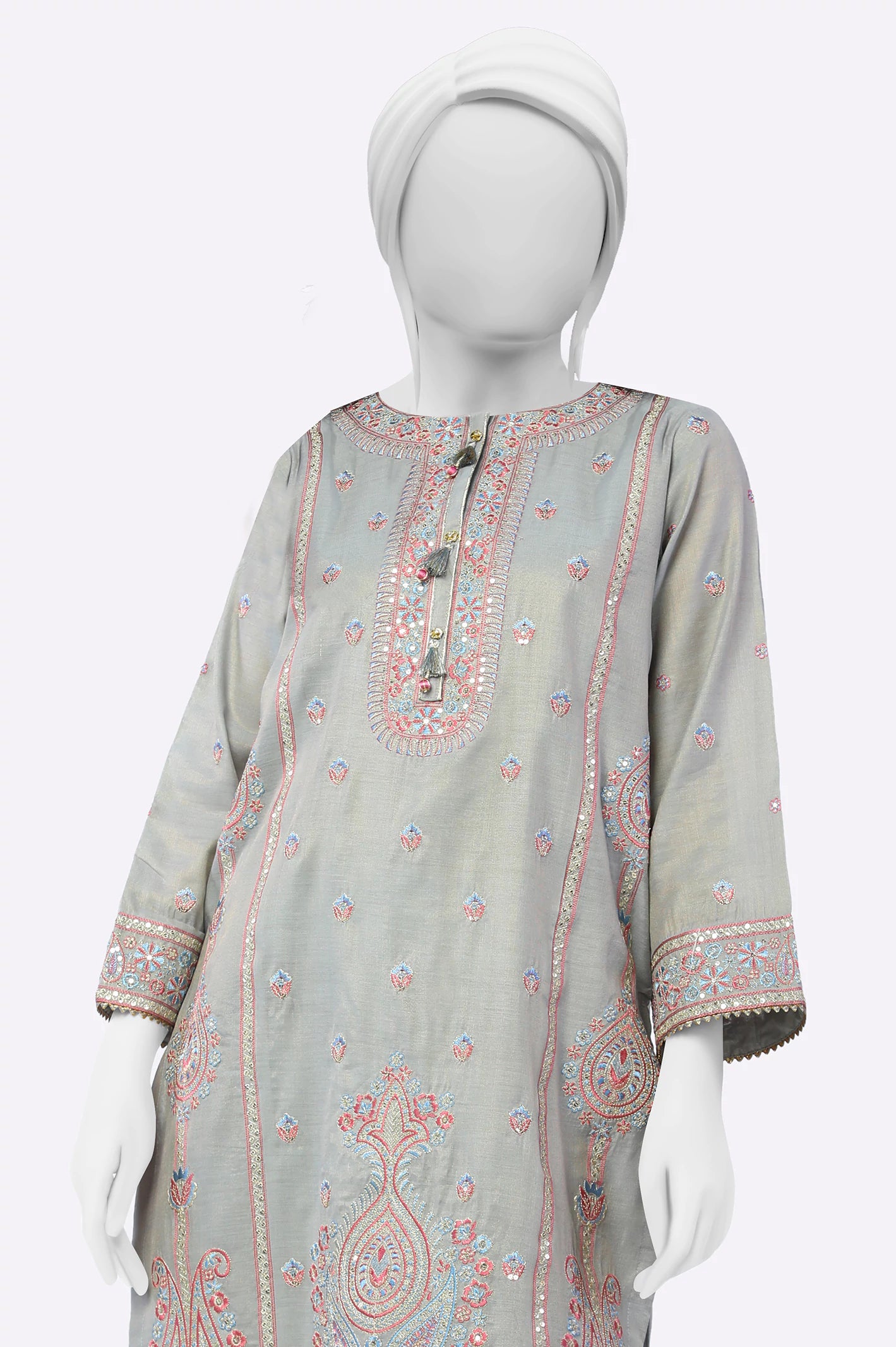 Blue Grey Embroidered Kurti - Image 2
