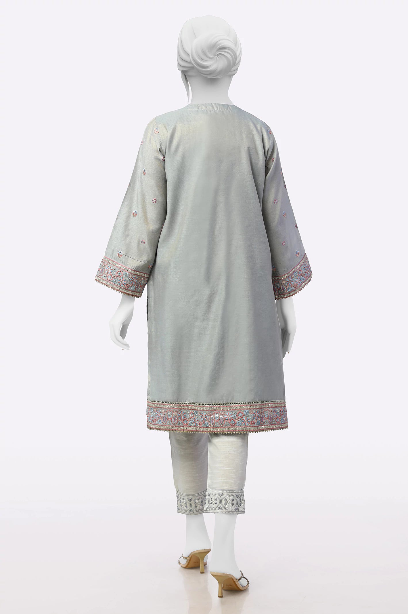 Blue Grey Embroidered Kurti - Image 3