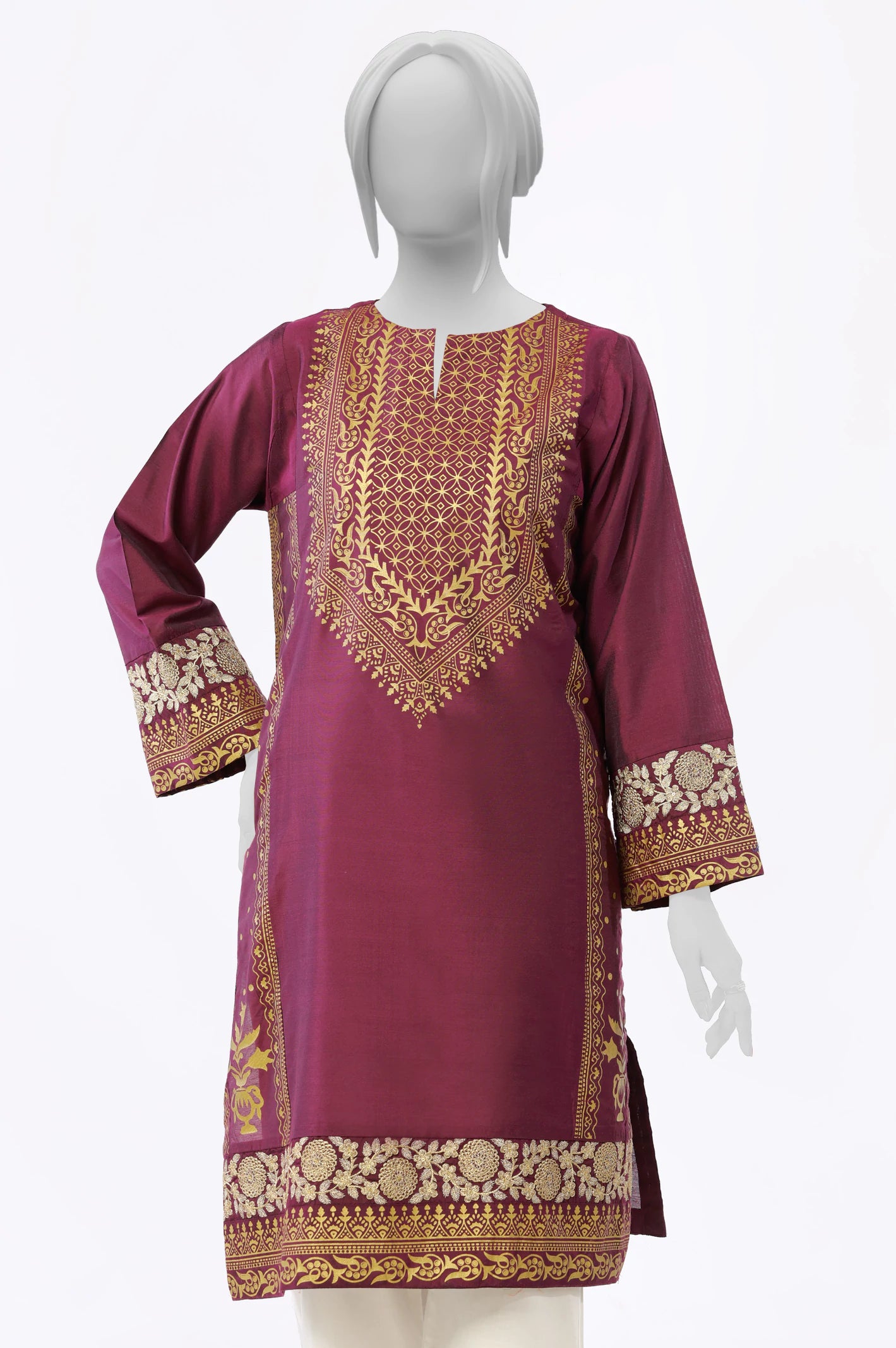 Magenta Embroidered Printed Kurti - Image 2