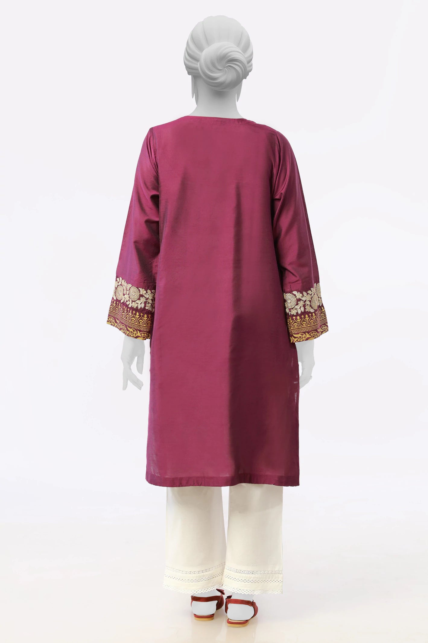 Magenta Embroidered Printed Kurti - Image 3