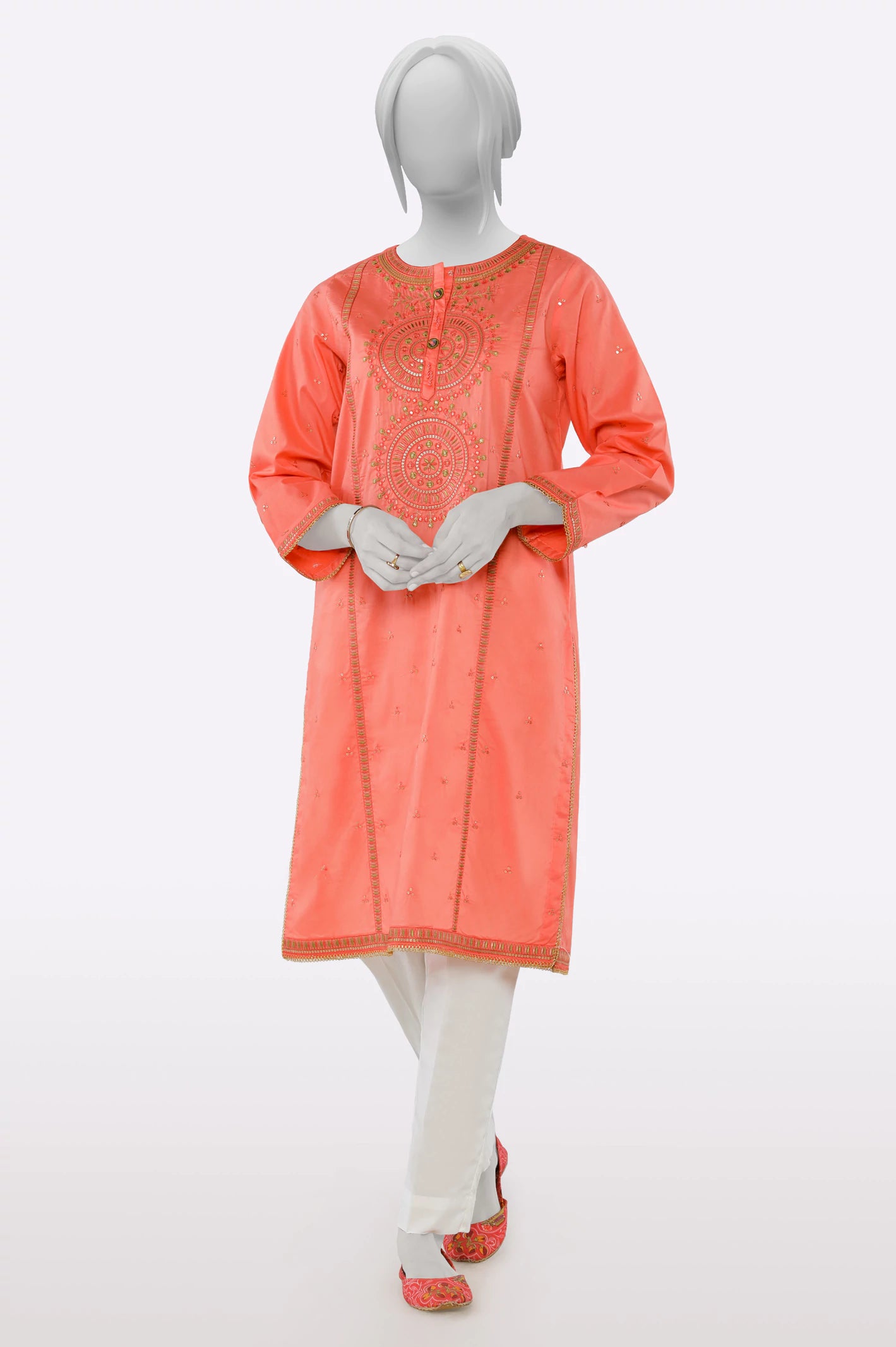 Peach Embroidered Kurti