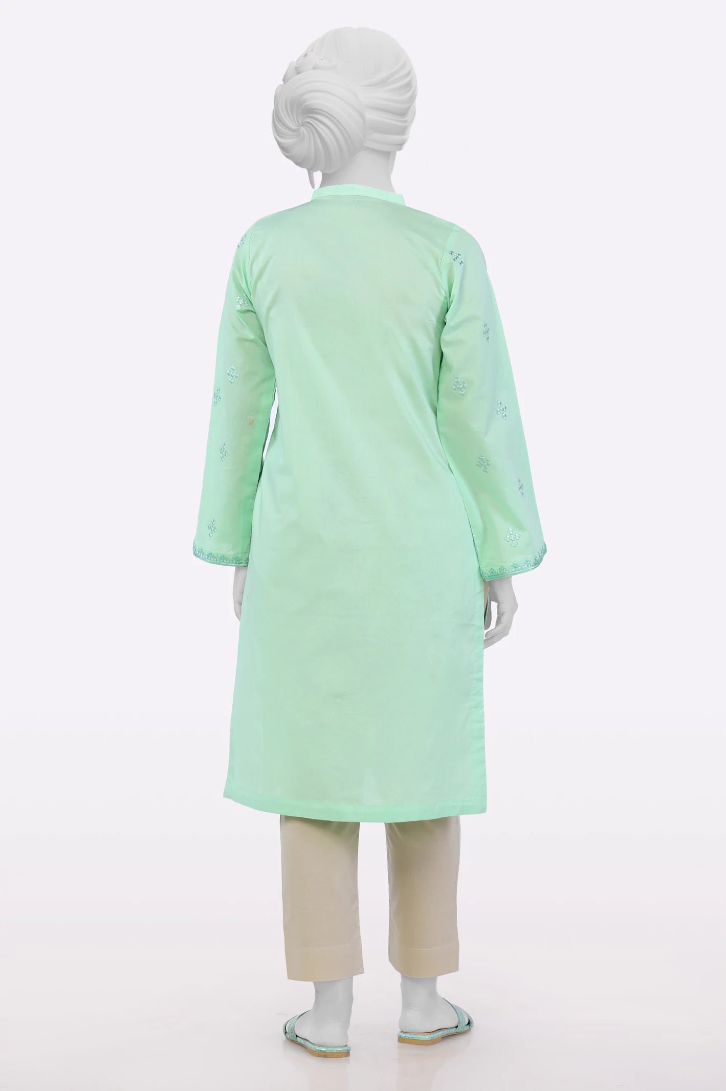 Green Embroidered Ready To Wear Kurti - Image 3