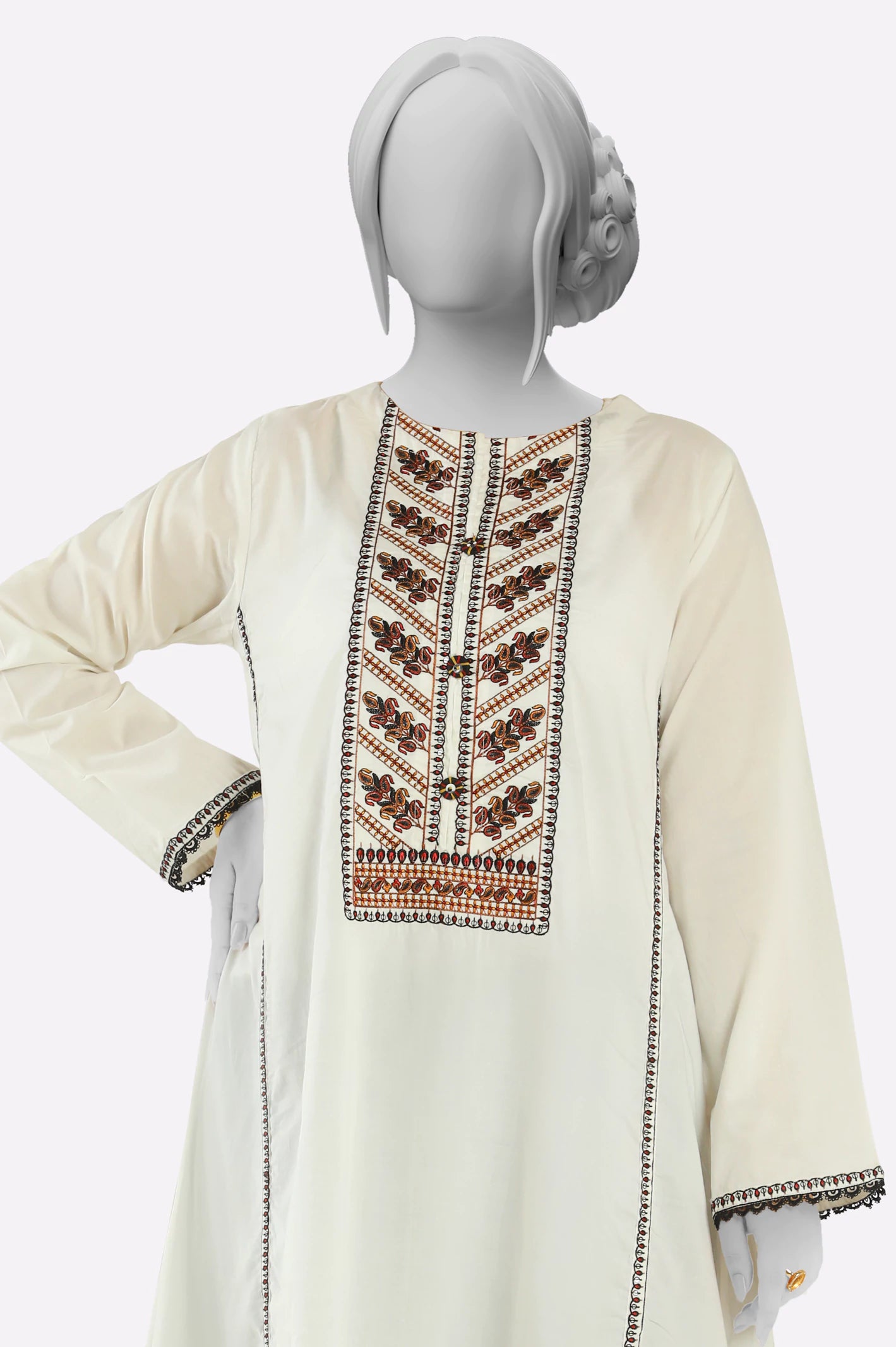 White Embroidered Kurti - Image 2