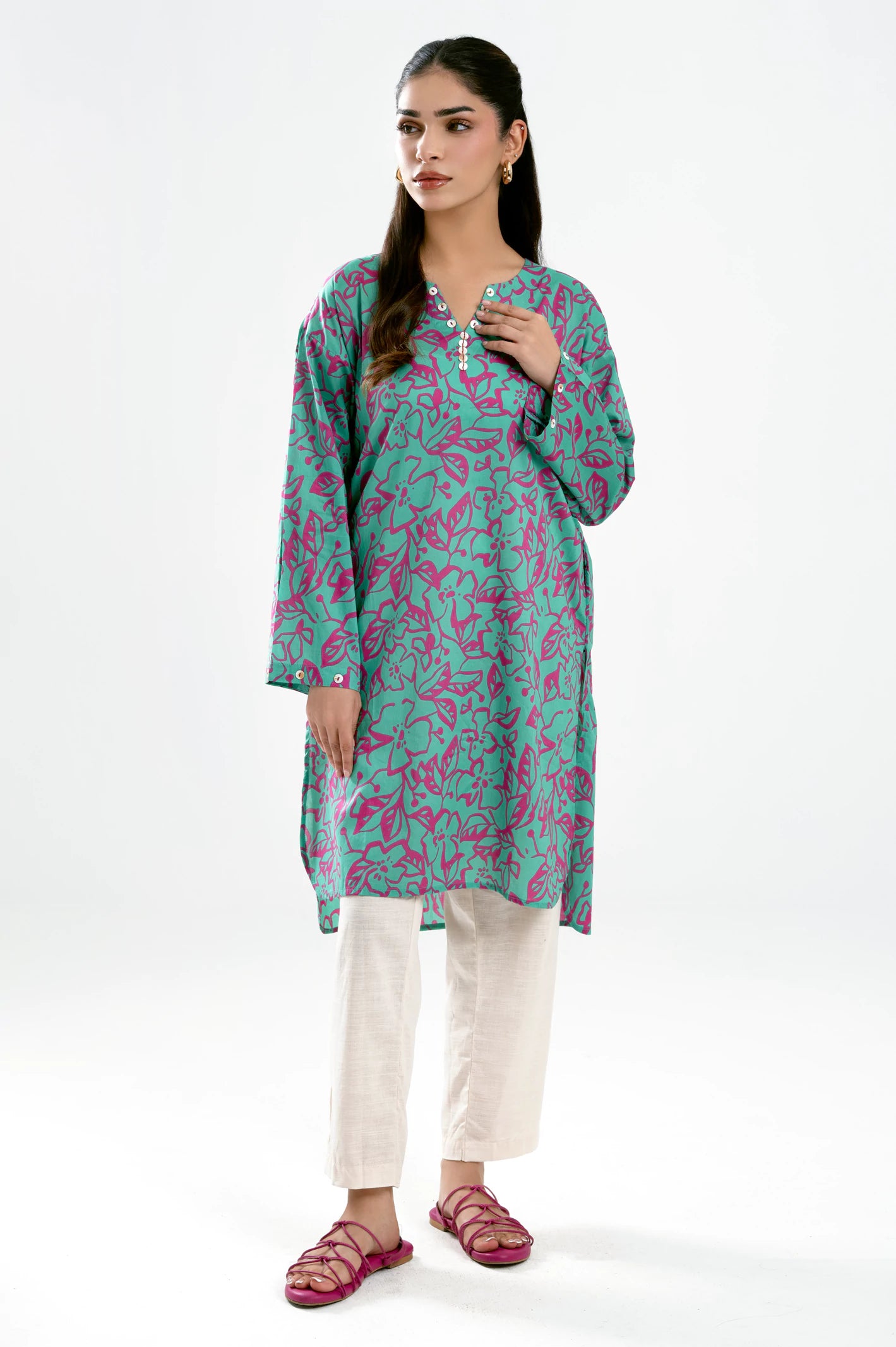 Light Green Printed Kurti - Image 3