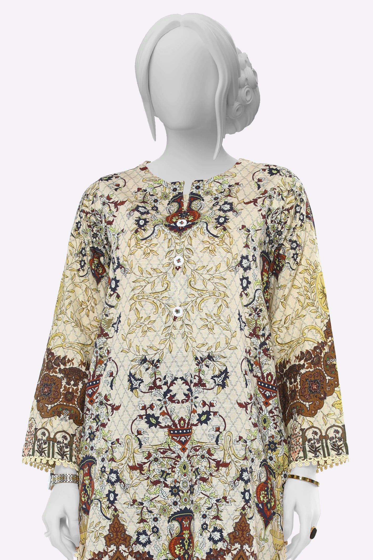 Beige Printed Kurti - Image 2