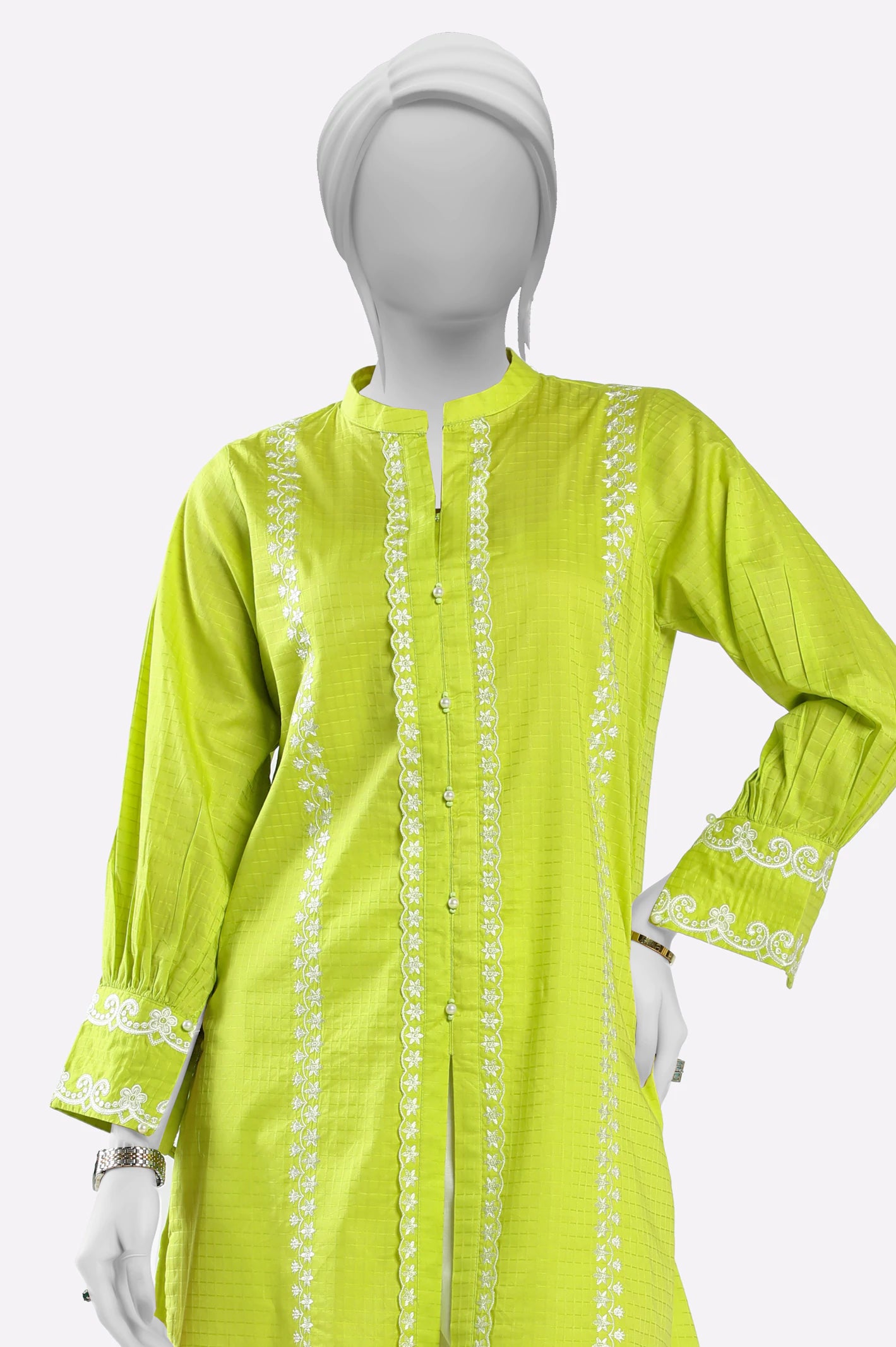 Light Green Embroidered Kurti - Image 2