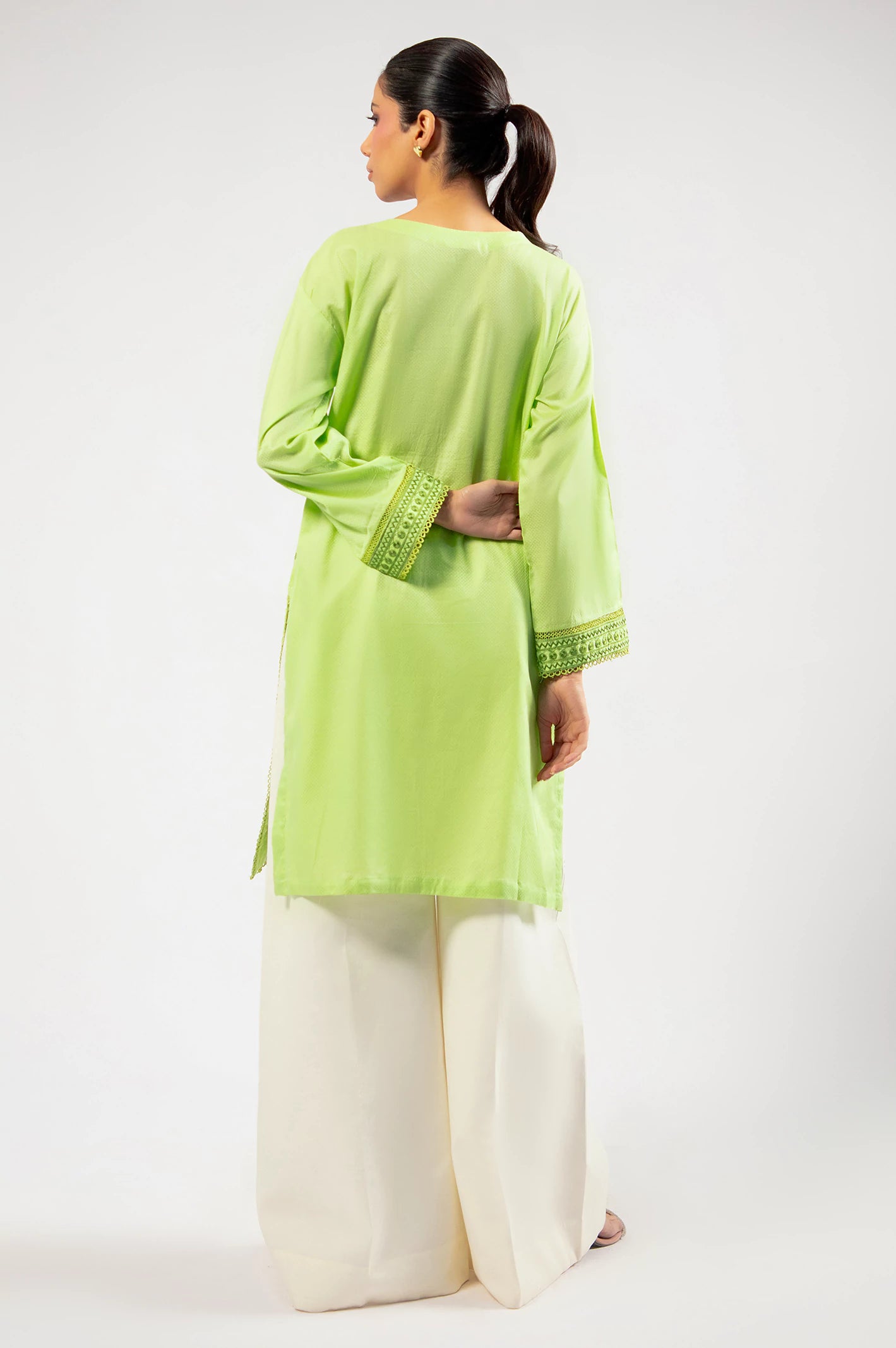 Light Green Embroidered Kurti - Image 4