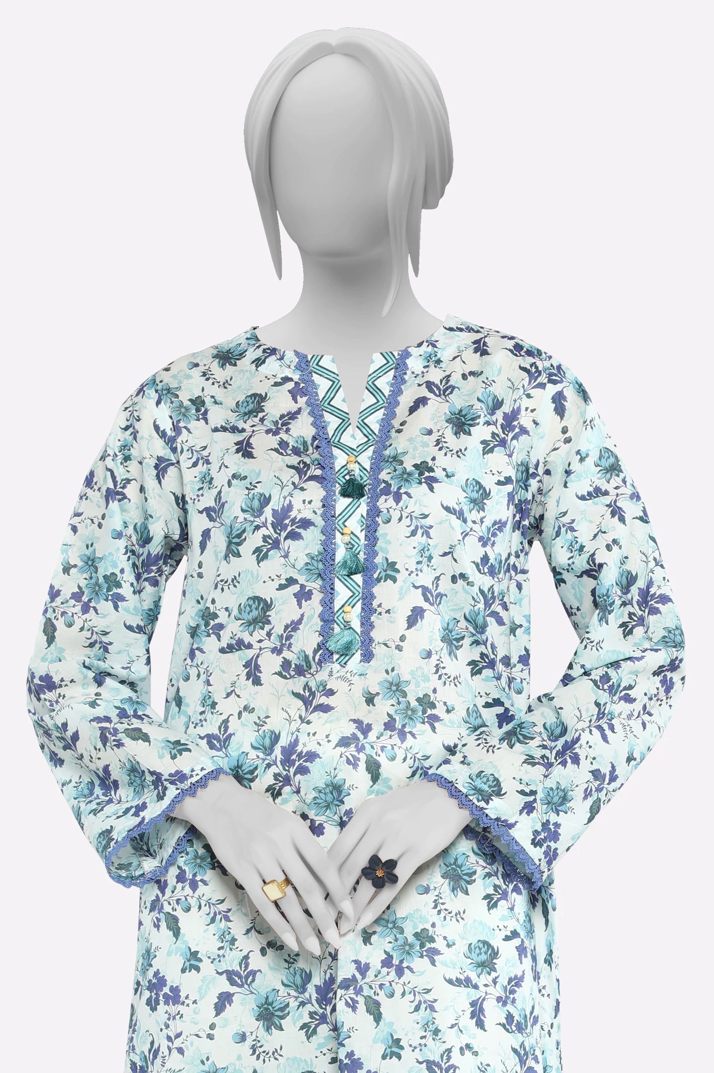 Sky Blue Printed Kurti - Image 2