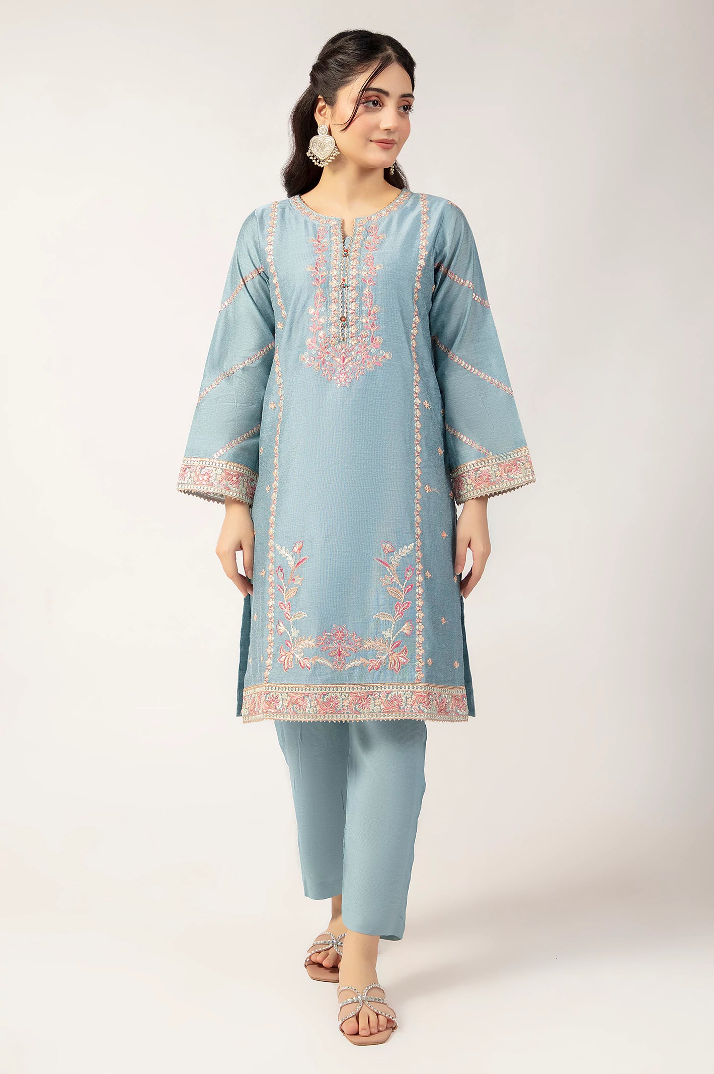 Light Blue Embroidered Kurti - Image 3
