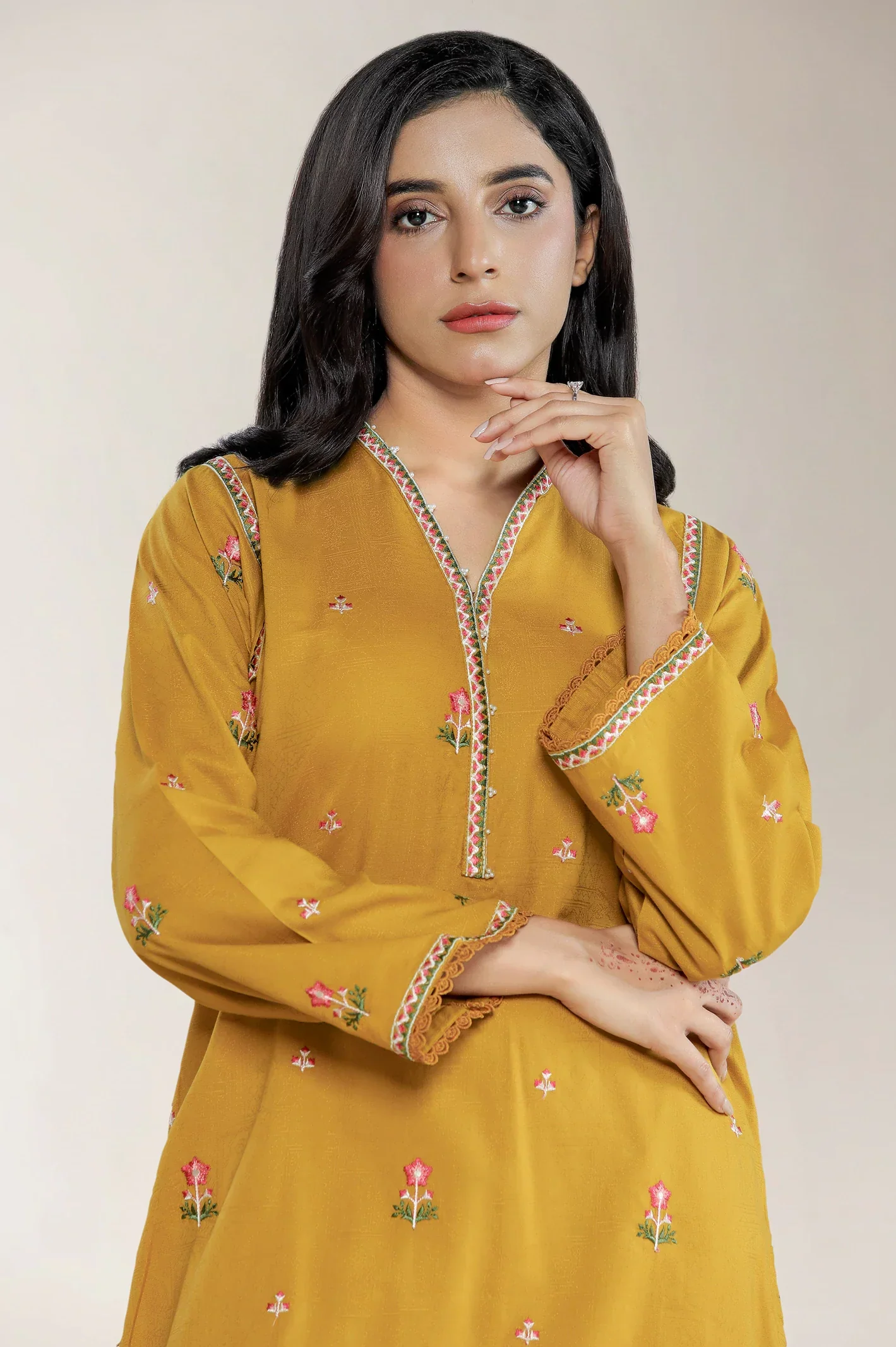 Embroidered Jacquard Mustard 2PC - Image 2